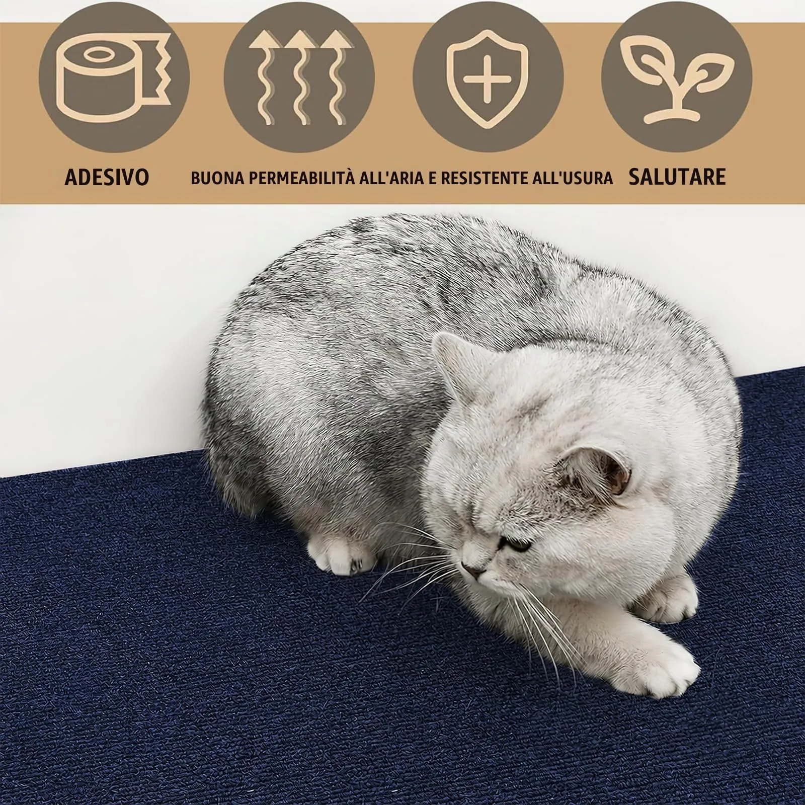 Tappetino Antigraffio Autoadesivo per Gatti, dellyy Ritagliabili Tappeto Tiragraffi per Gatti, DIY Tappetino Tiragraffi Autoadesivo per Gatti, Protegge Tappeti e Divani (Blu Scuro, 40×200cm) - immagine 8