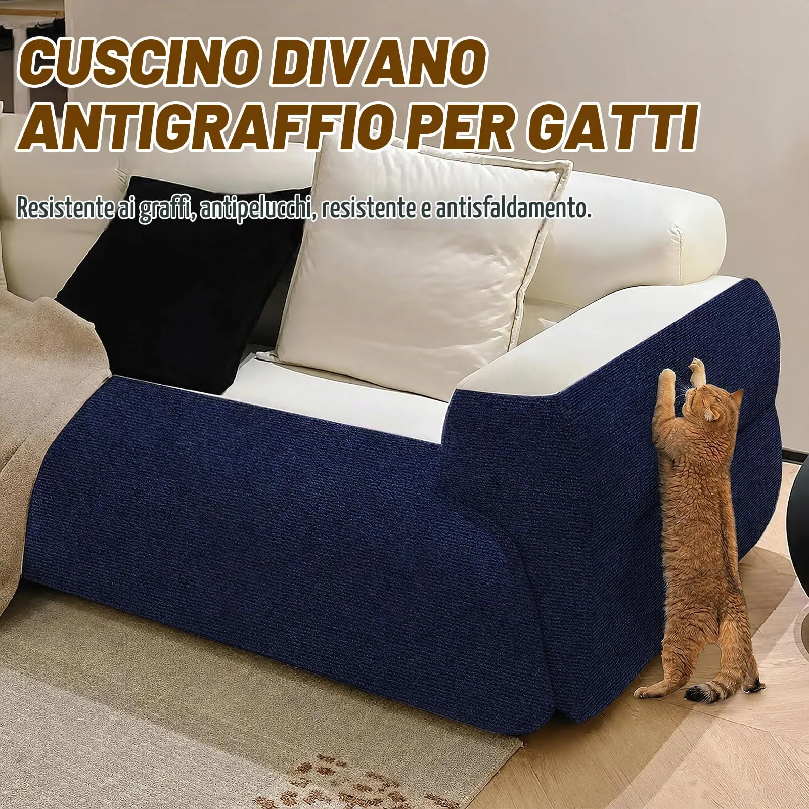 Tappetino Antigraffio Autoadesivo per Gatti, dellyy Ritagliabili Tappeto Tiragraffi per Gatti, DIY Tappetino Tiragraffi Autoadesivo per Gatti, Protegge Tappeti e Divani (Blu Scuro, 40×200cm) - immagine 9