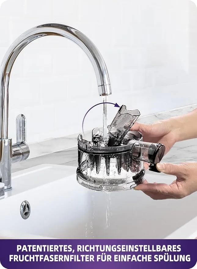 ACOQOOS Estrattore di succo per frutta e verdura intera, larghezza 135 mm e tubo di alimentazione più grande, volume di riempimento 1,8 l, facile da pulire, con 2 bicchieri, spremiagrumi elettrico - immagine 3