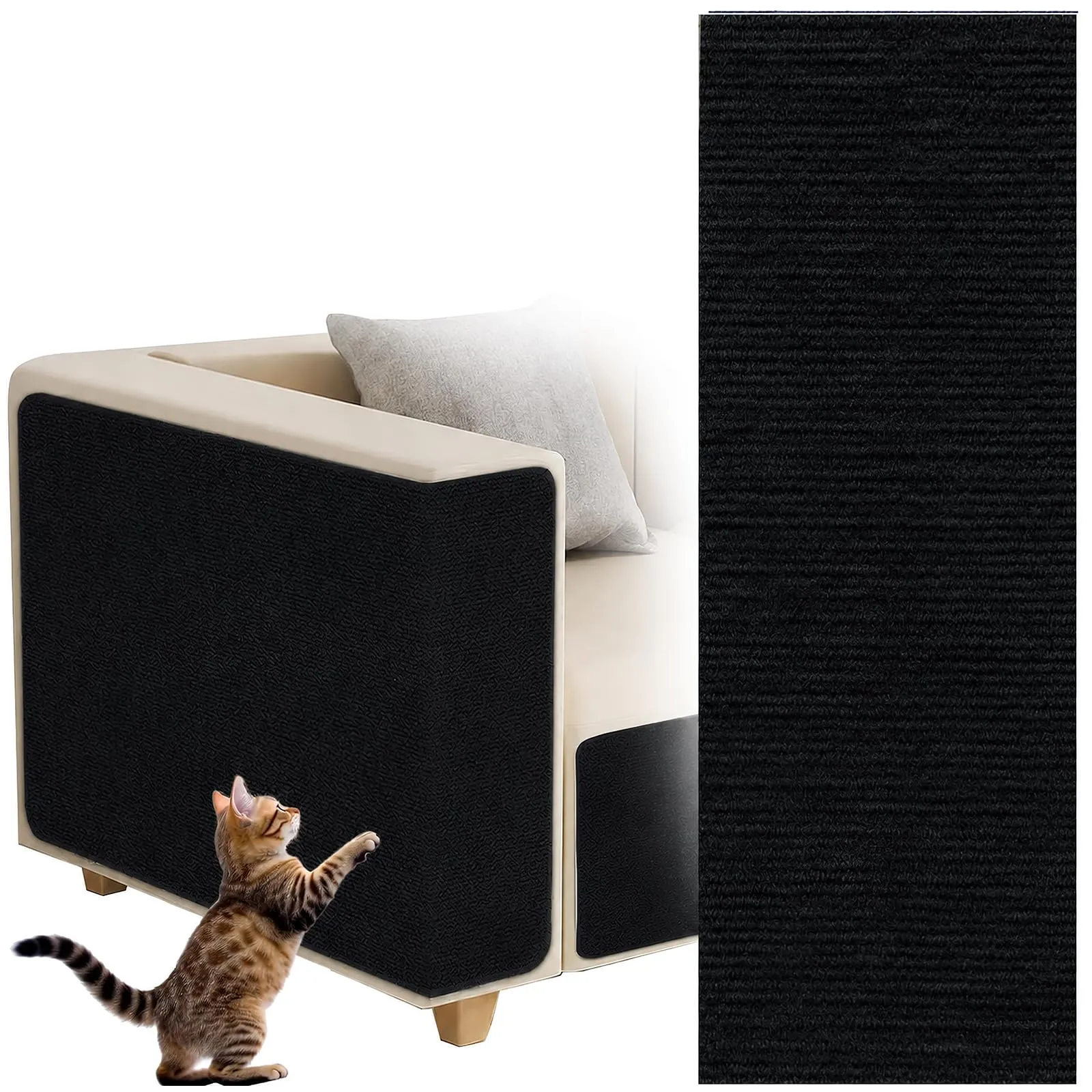 Tappetino Antigraffio Autoadesivo per Gatti, dellyy Ritagliabili Tappeto Tiragraffi per Gatti, DIY Tappetino Tiragraffi Autoadesivo per Gatti, Protegge Tappeti e Divani (Nero, 40×100cm) - immagine 1