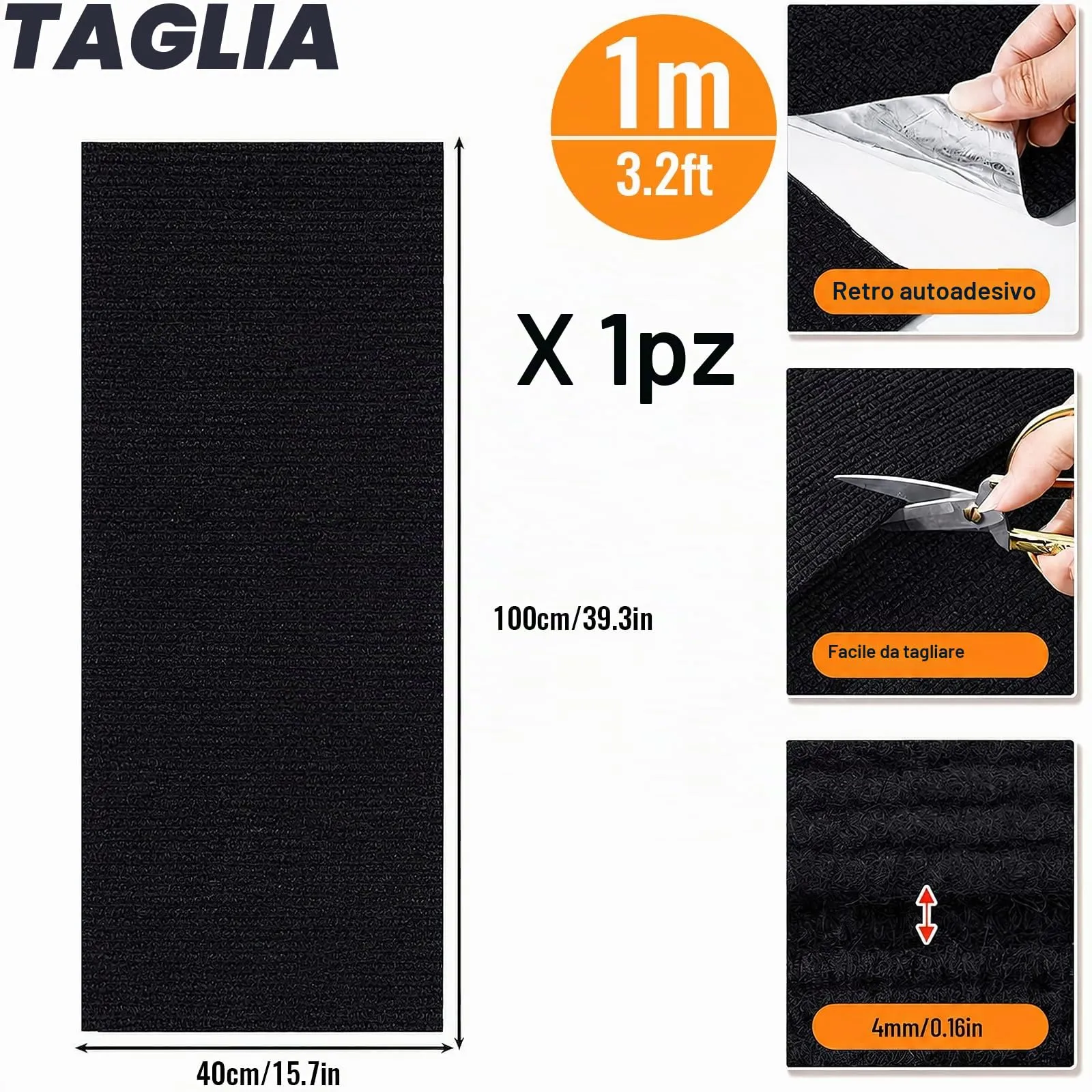 Tappetino Antigraffio Autoadesivo per Gatti, dellyy Ritagliabili Tappeto Tiragraffi per Gatti, DIY Tappetino Tiragraffi Autoadesivo per Gatti, Protegge Tappeti e Divani (Nero, 40×100cm) - immagine 2