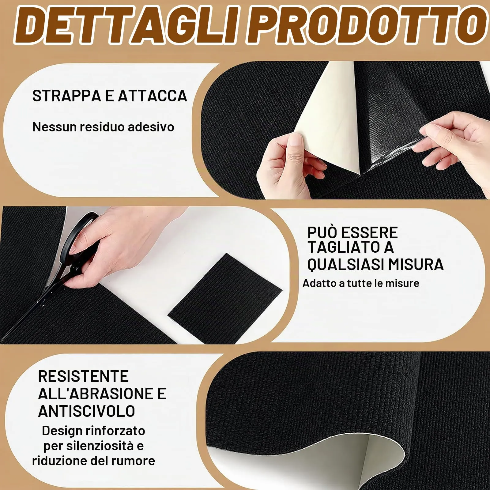 Tappetino Antigraffio Autoadesivo per Gatti, dellyy Ritagliabili Tappeto Tiragraffi per Gatti, DIY Tappetino Tiragraffi Autoadesivo per Gatti, Protegge Tappeti e Divani (Nero, 40×100cm) - immagine 3
