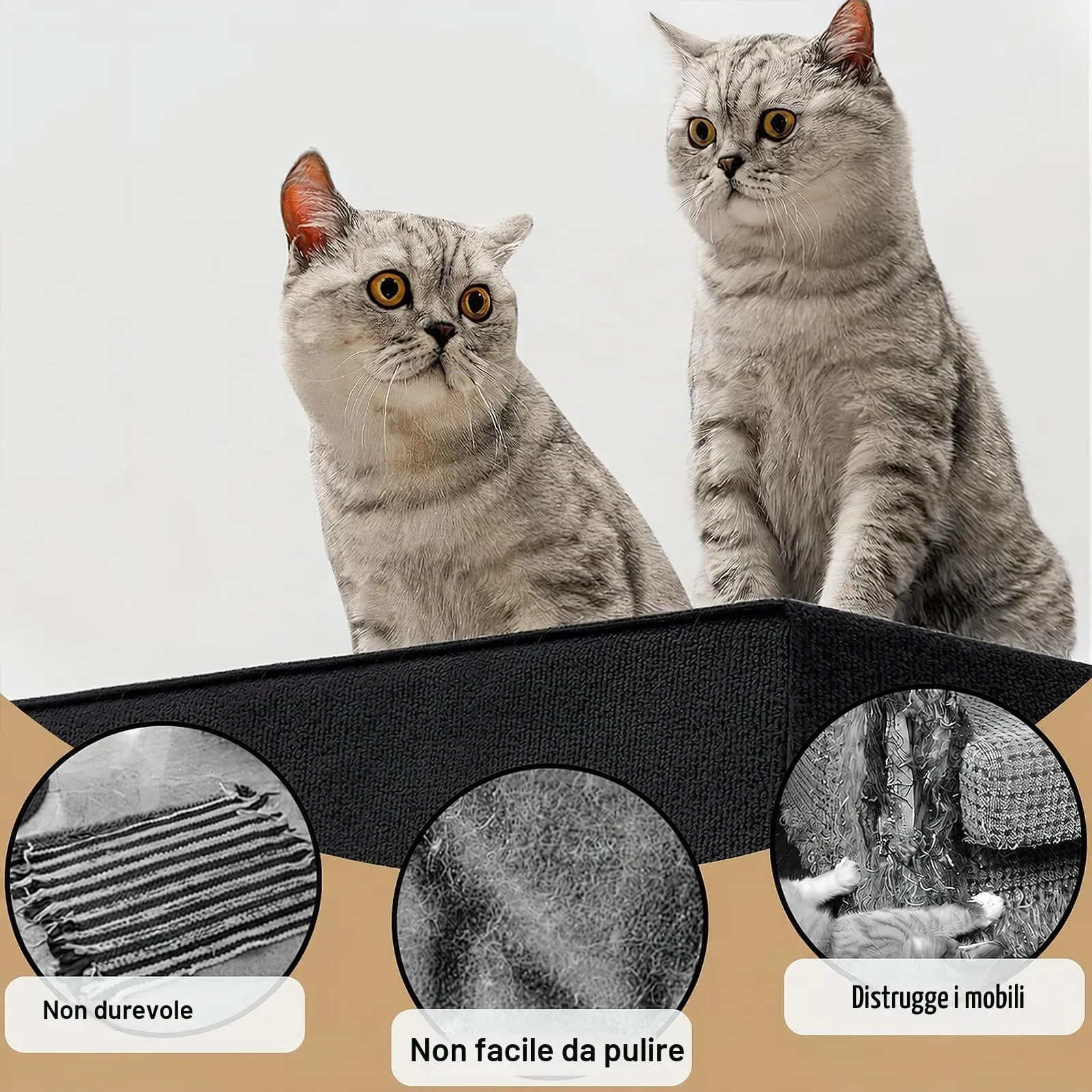 Tappetino Antigraffio Autoadesivo per Gatti, dellyy Ritagliabili Tappeto Tiragraffi per Gatti, DIY Tappetino Tiragraffi Autoadesivo per Gatti, Protegge Tappeti e Divani (Nero, 40×100cm) - immagine 4