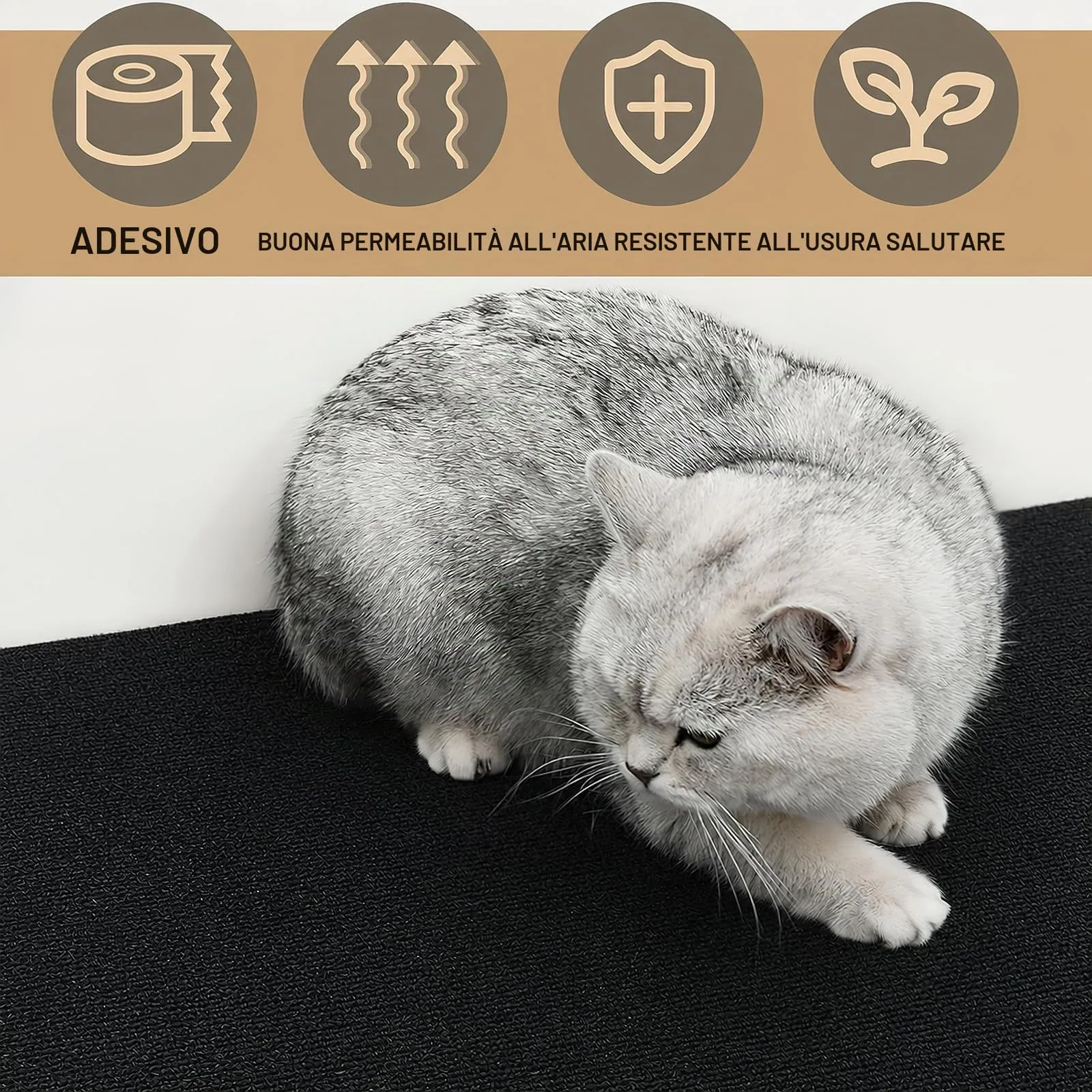 Tappetino Antigraffio Autoadesivo per Gatti, dellyy Ritagliabili Tappeto Tiragraffi per Gatti, DIY Tappetino Tiragraffi Autoadesivo per Gatti, Protegge Tappeti e Divani (Nero, 40×100cm) - immagine 8