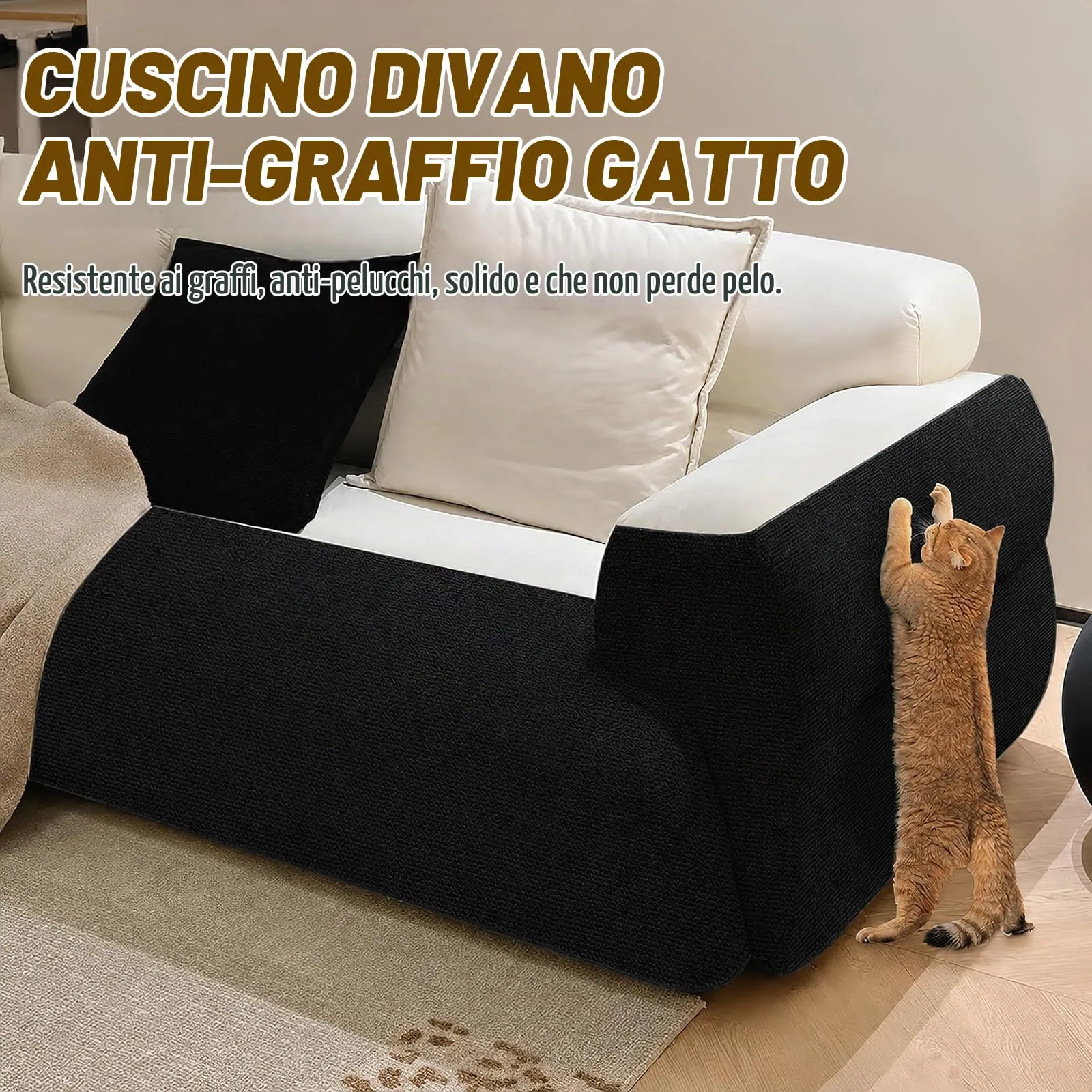 Tappetino Antigraffio Autoadesivo per Gatti, dellyy Ritagliabili Tappeto Tiragraffi per Gatti, DIY Tappetino Tiragraffi Autoadesivo per Gatti, Protegge Tappeti e Divani (Nero, 40×100cm) - immagine 9