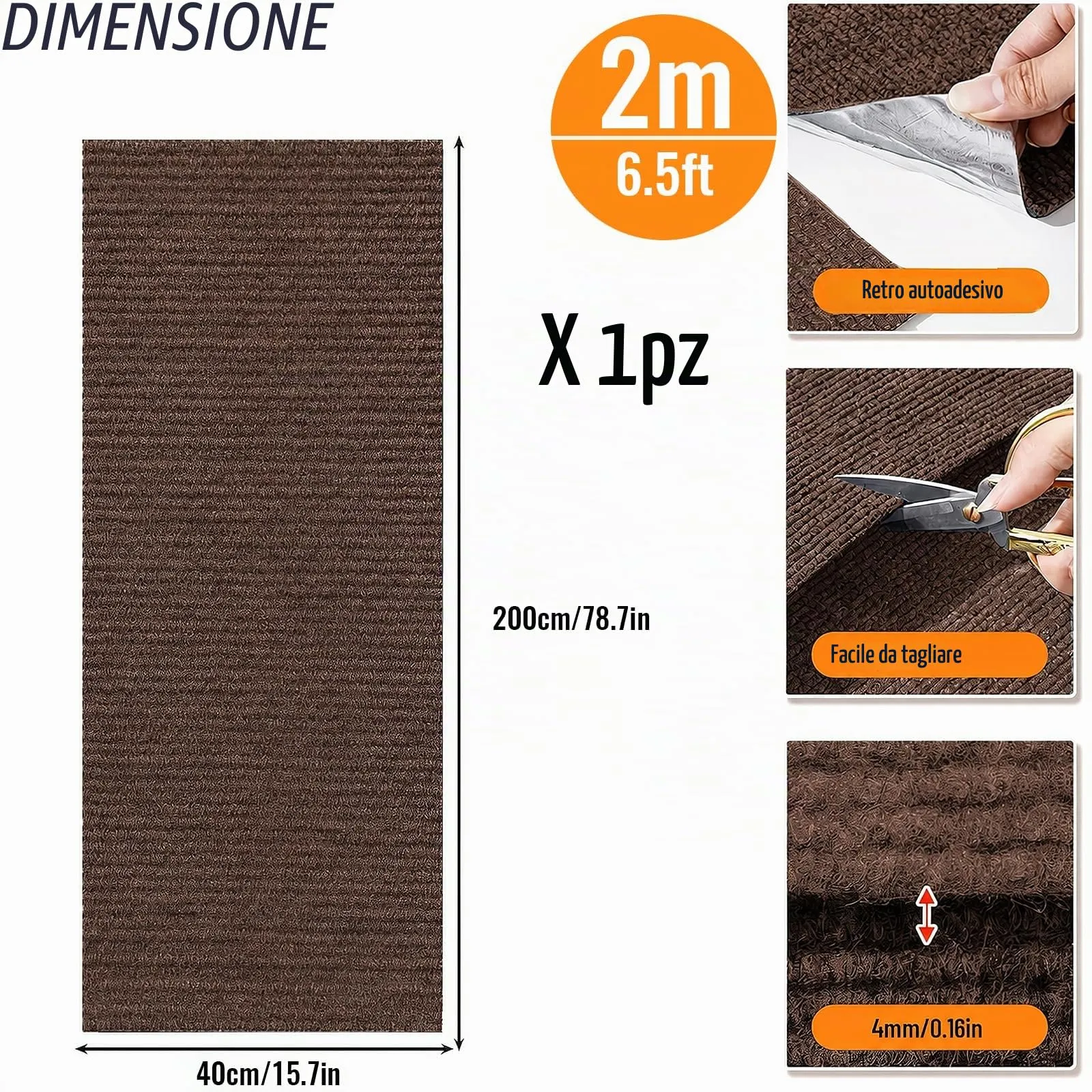 Tappetino Antigraffio Autoadesivo per Gatti, dellyy Ritagliabili Tappeto Tiragraffi per Gatti, DIY Tappetino Tiragraffi Autoadesivo per Gatti, Protegge Tappeti e Divani (Marrone, 40×200cm) - immagine 2