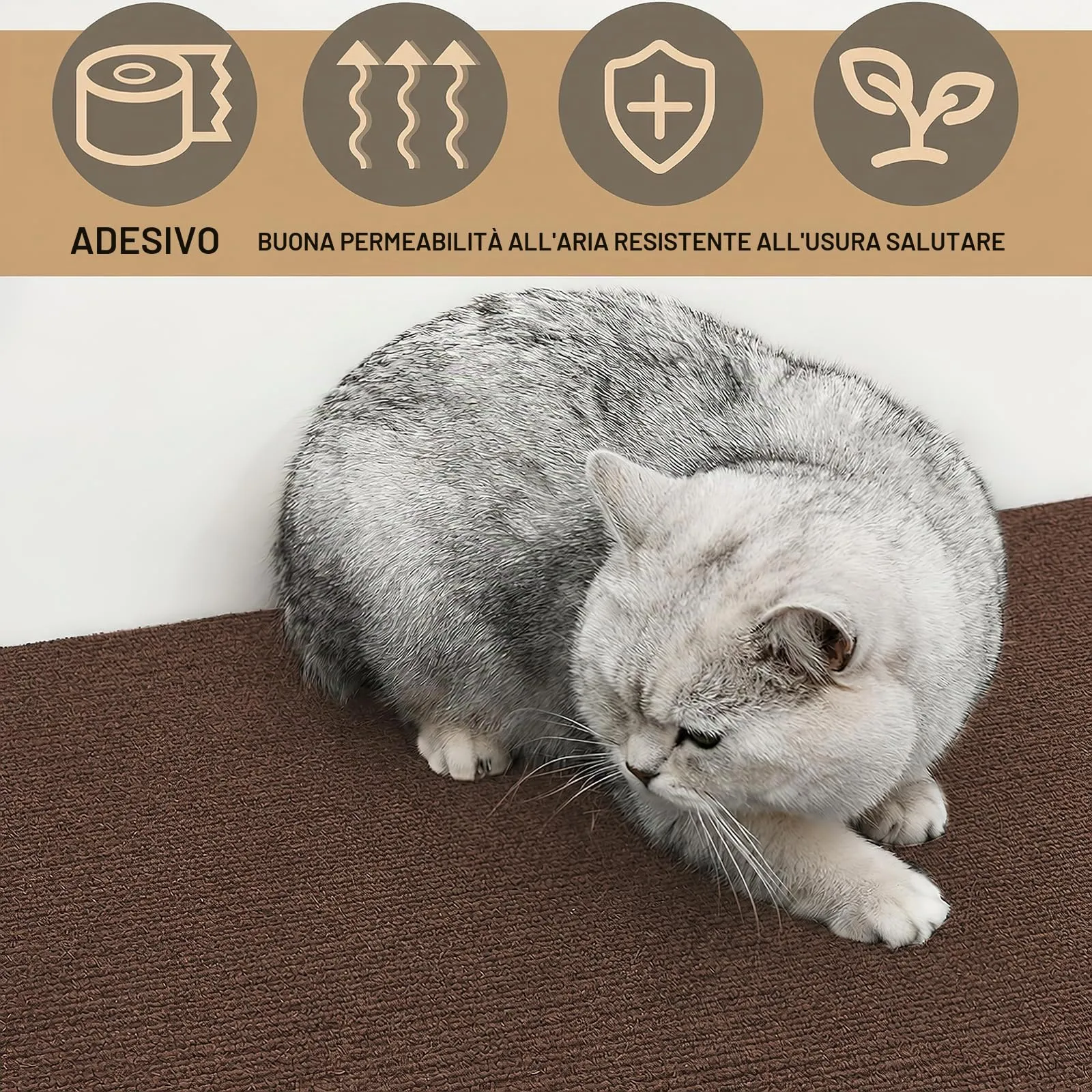 Tappetino Antigraffio Autoadesivo per Gatti, dellyy Ritagliabili Tappeto Tiragraffi per Gatti, DIY Tappetino Tiragraffi Autoadesivo per Gatti, Protegge Tappeti e Divani (Marrone, 40×200cm) - immagine 8