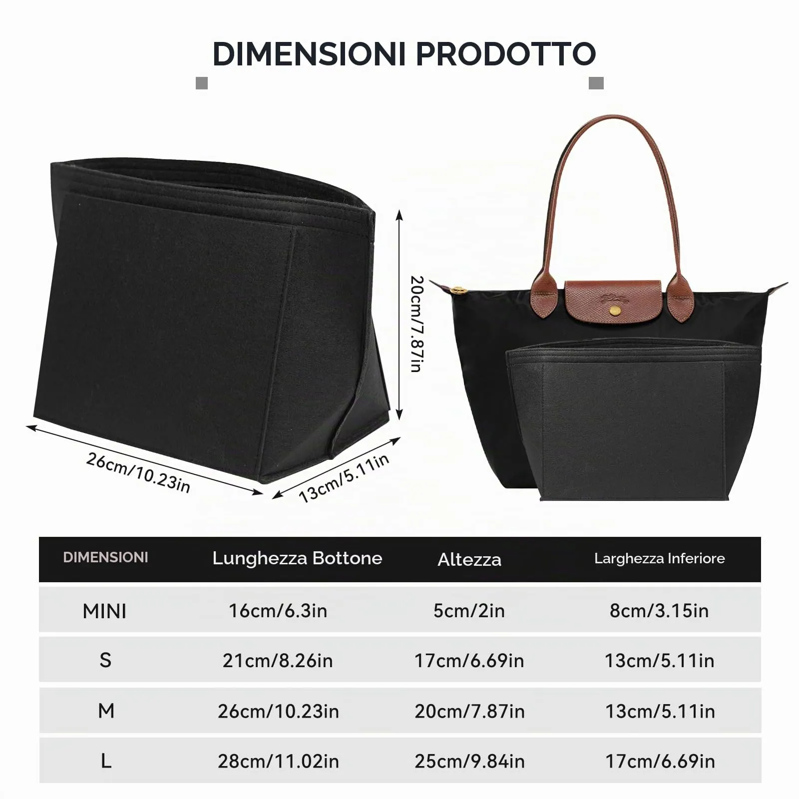 LUOJINYI Organizer per Borsa, Borsa da Donna, Grande Capacità (Nero, M) - immagine 2