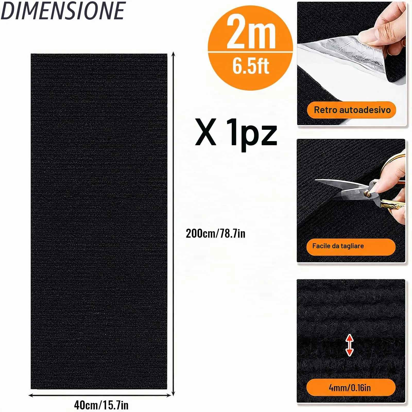 Tappetino Antigraffio Autoadesivo per Gatti, dellyy Ritagliabili Tappeto Tiragraffi per Gatti, DIY Tappetino Tiragraffi Autoadesivo per Gatti, Protegge Tappeti e Divani (Nero, 40×200cm) - immagine 2