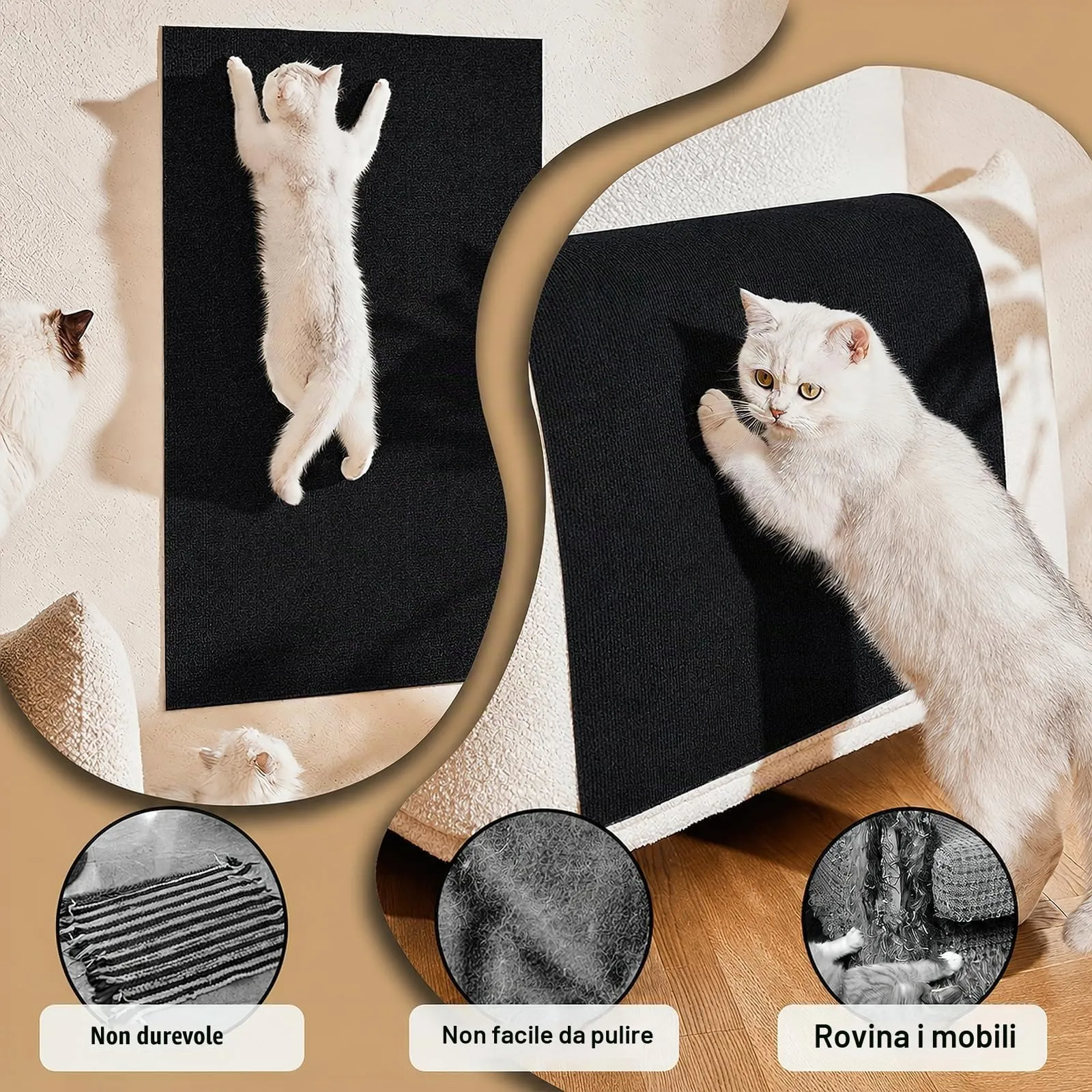 Tappetino Antigraffio Autoadesivo per Gatti, dellyy Ritagliabili Tappeto Tiragraffi per Gatti, DIY Tappetino Tiragraffi Autoadesivo per Gatti, Protegge Tappeti e Divani (Nero, 40×200cm) - immagine 6