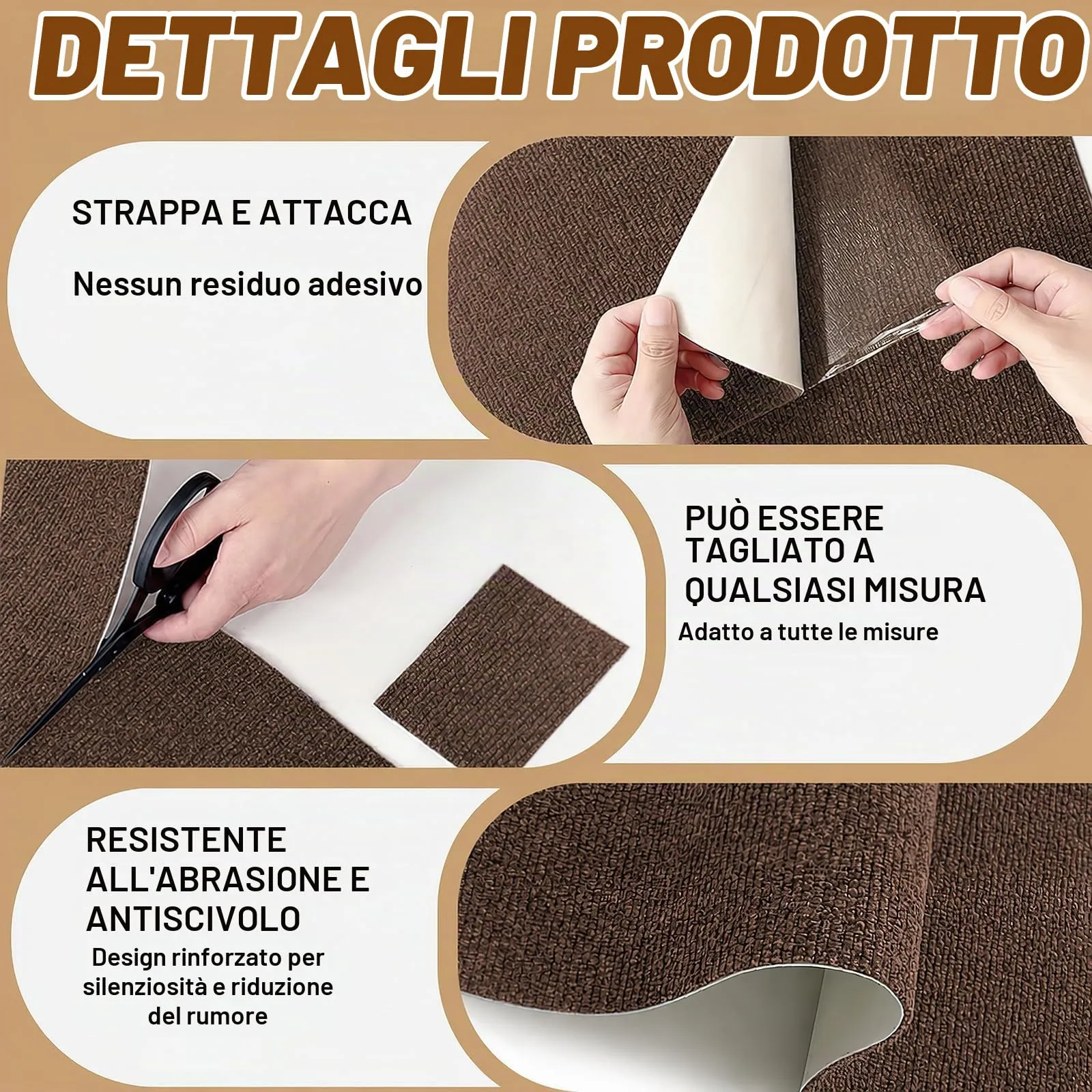 Tappetino Antigraffio Autoadesivo per Gatti, dellyy Ritagliabili Tappeto Tiragraffi per Gatti, DIY Tappetino Tiragraffi Autoadesivo per Gatti, Protegge Tappeti e Divani (Marrone, 40×100cm) - immagine 3