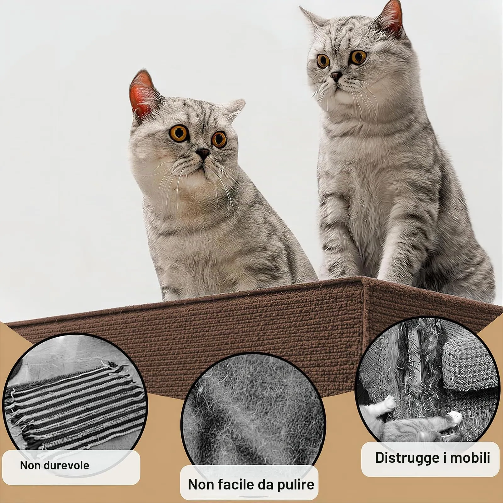 Tappetino Antigraffio Autoadesivo per Gatti, dellyy Ritagliabili Tappeto Tiragraffi per Gatti, DIY Tappetino Tiragraffi Autoadesivo per Gatti, Protegge Tappeti e Divani (Marrone, 40×100cm) - immagine 4