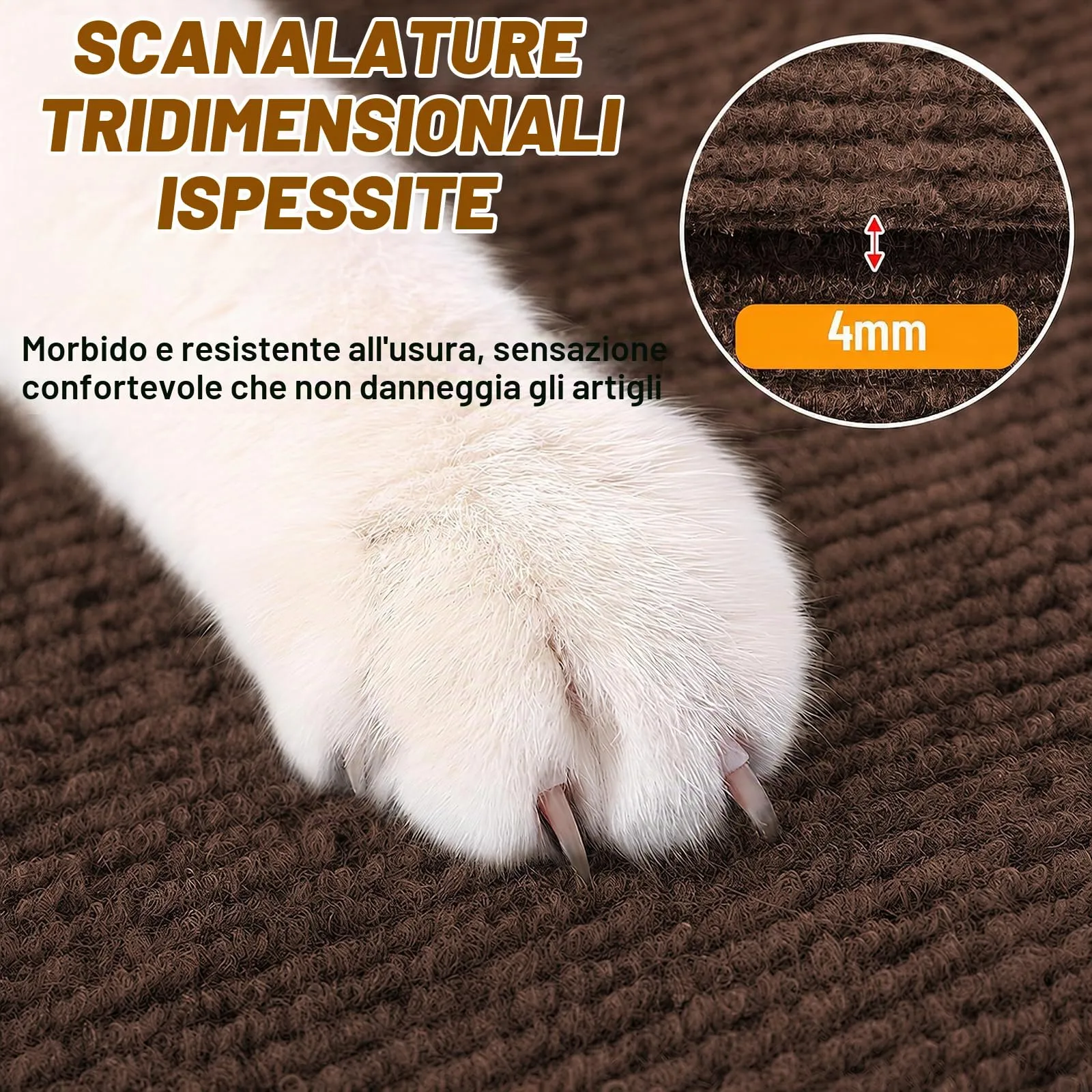 Tappetino Antigraffio Autoadesivo per Gatti, dellyy Ritagliabili Tappeto Tiragraffi per Gatti, DIY Tappetino Tiragraffi Autoadesivo per Gatti, Protegge Tappeti e Divani (Marrone, 40×100cm) - immagine 5