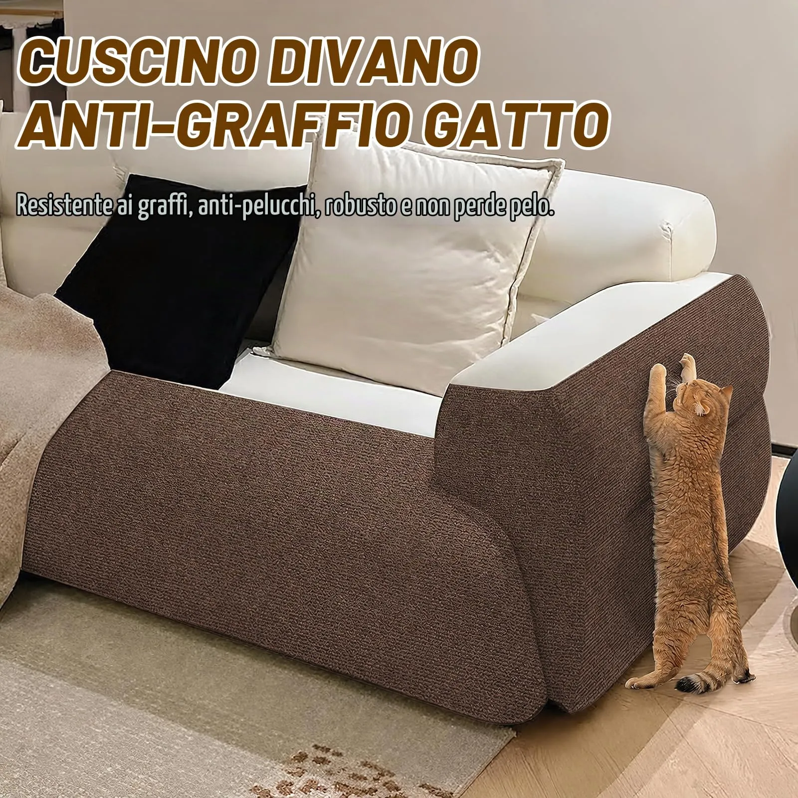 Tappetino Antigraffio Autoadesivo per Gatti, dellyy Ritagliabili Tappeto Tiragraffi per Gatti, DIY Tappetino Tiragraffi Autoadesivo per Gatti, Protegge Tappeti e Divani (Marrone, 40×100cm) - immagine 9
