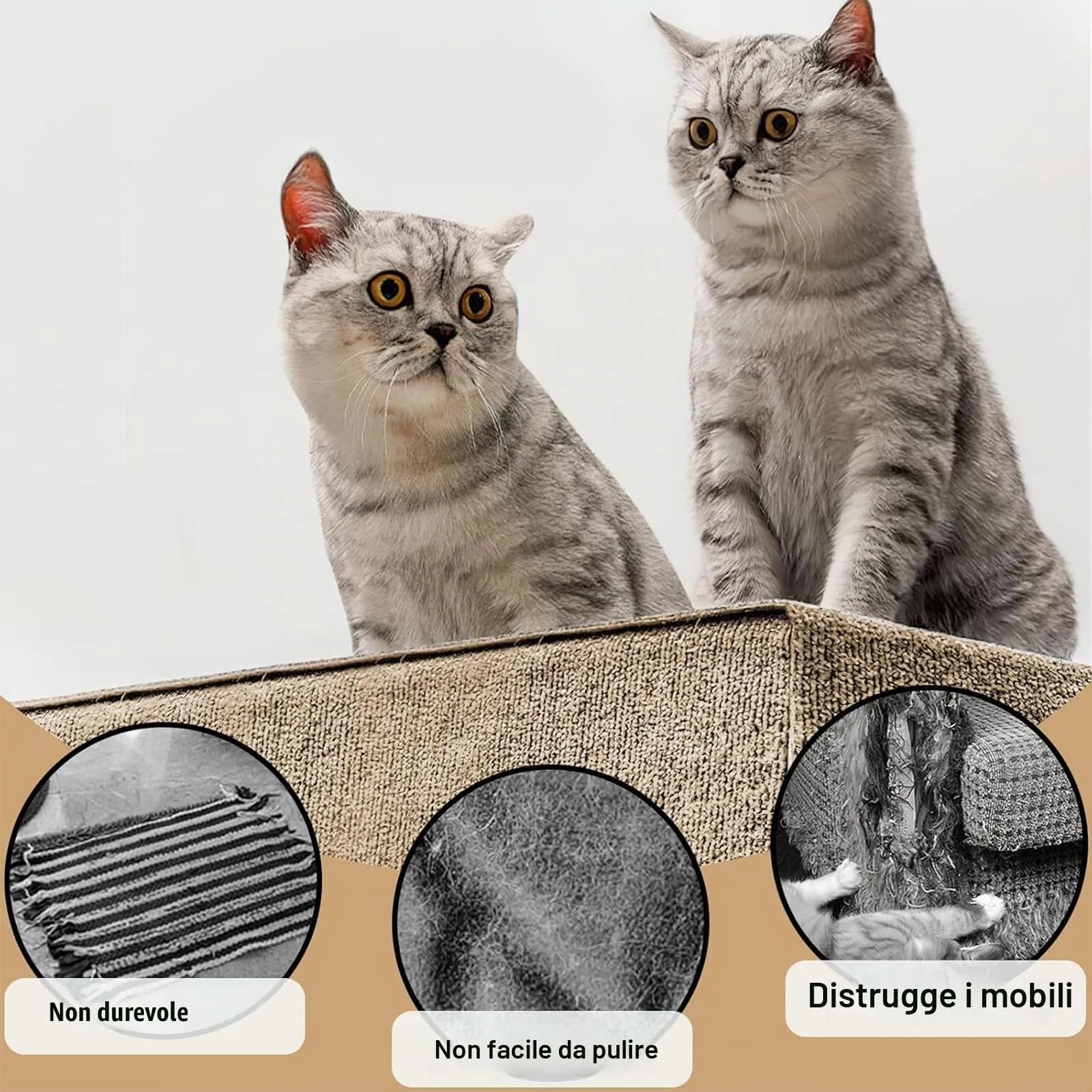 Tappetino Antigraffio Autoadesivo per Gatti, dellyy Ritagliabili Tappeto Tiragraffi per Gatti, DIY Tappetino Tiragraffi Autoadesivo per Gatti, Protegge Tappeti e Divani (Cachi, 40×300cm) - immagine 4