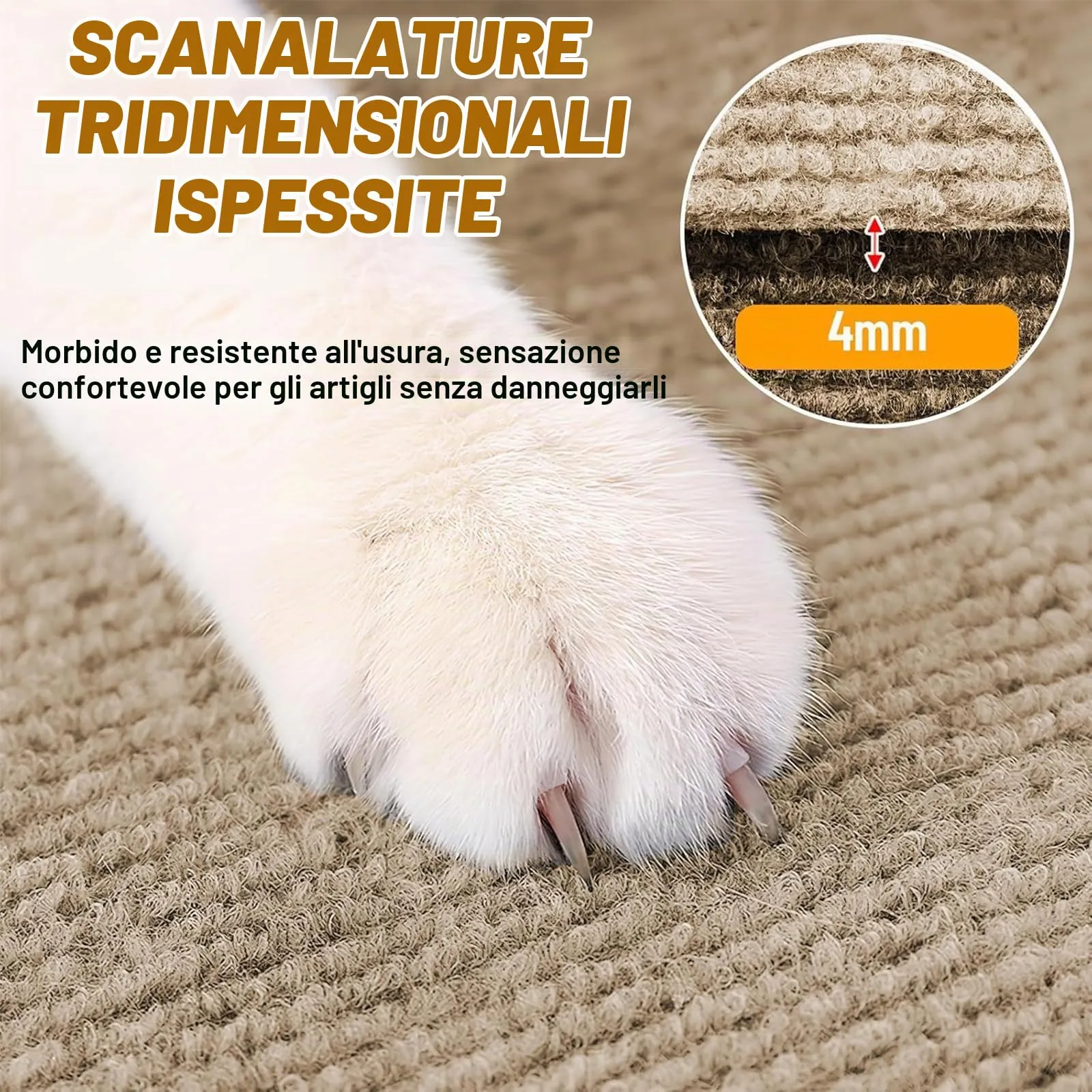 Tappetino Antigraffio Autoadesivo per Gatti, dellyy Ritagliabili Tappeto Tiragraffi per Gatti, DIY Tappetino Tiragraffi Autoadesivo per Gatti, Protegge Tappeti e Divani (Cachi, 40×300cm) - immagine 5
