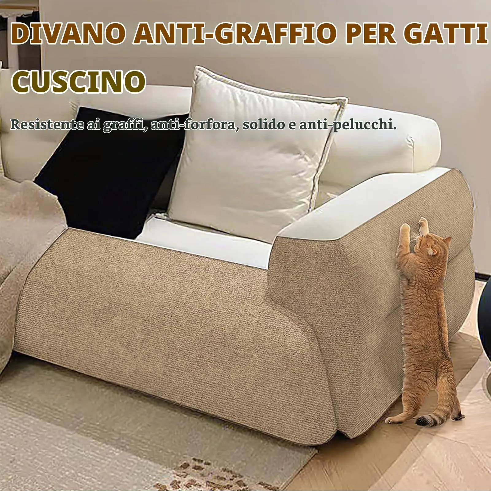 Tappetino Antigraffio Autoadesivo per Gatti, dellyy Ritagliabili Tappeto Tiragraffi per Gatti, DIY Tappetino Tiragraffi Autoadesivo per Gatti, Protegge Tappeti e Divani (Cachi, 40×300cm) - immagine 9