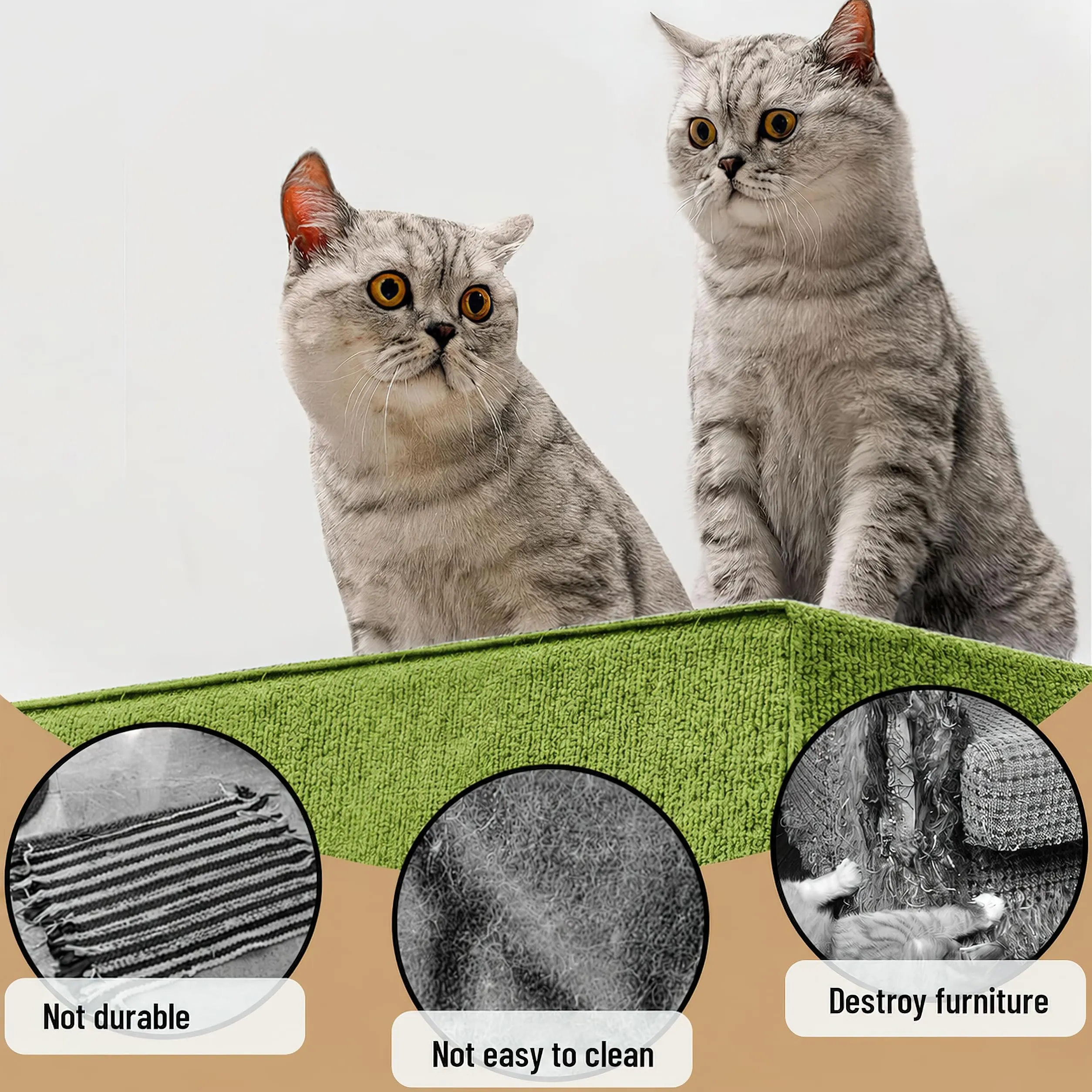 Tappetino Antigraffio Autoadesivo per Gatti, dellyy Ritagliabili Tappeto Tiragraffi per Gatti, DIY Tappetino Tiragraffi Autoadesivo per Gatti, Protegge Tappeti e Divani (Verde, 40×100cm) - immagine 4