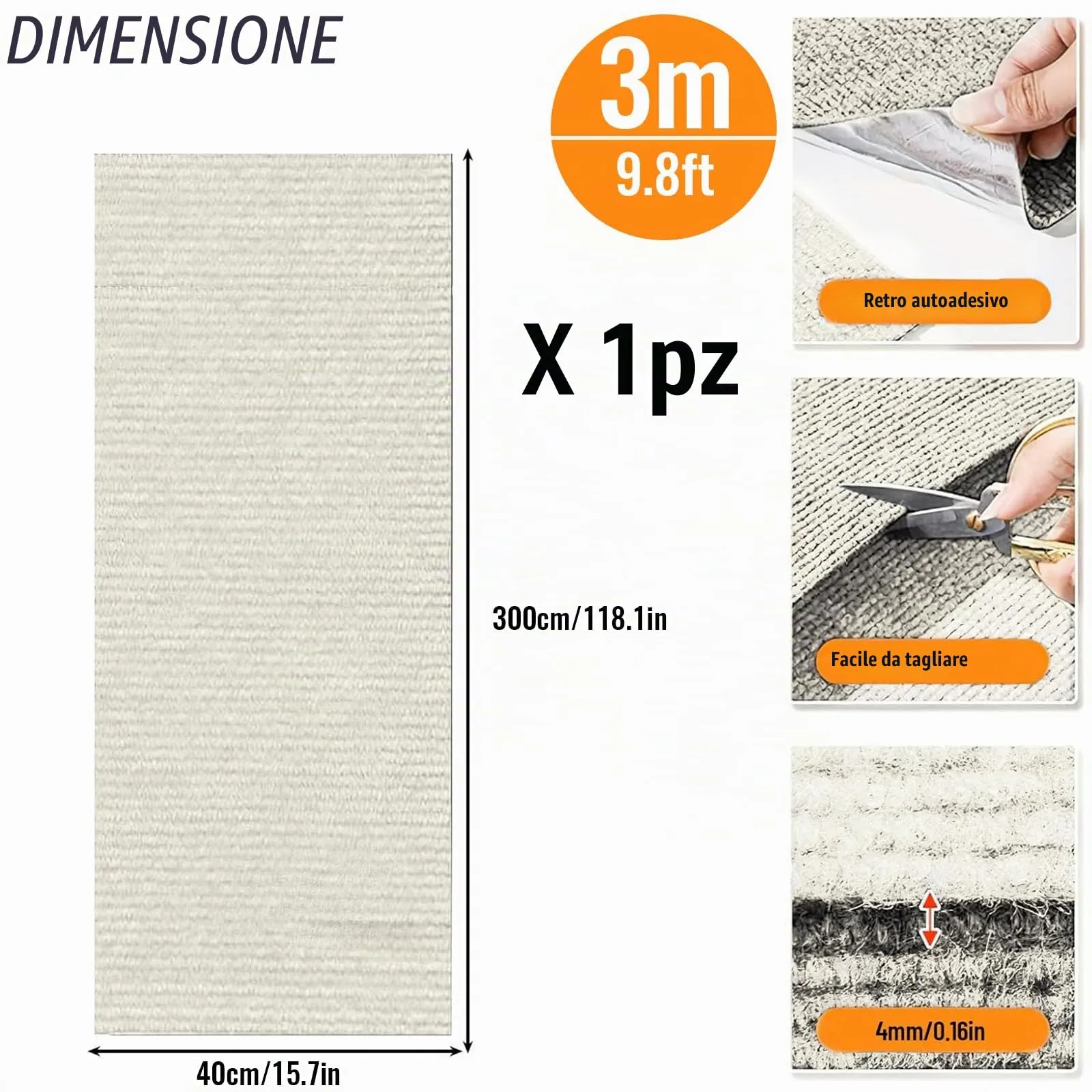 Tappetino Antigraffio Autoadesivo per Gatti, dellyy Ritagliabili Tappeto Tiragraffi per Gatti, DIY Tappetino Tiragraffi Autoadesivo per Gatti, Protegge Tappeti e Divani (Beige, 40×300cm) - immagine 2