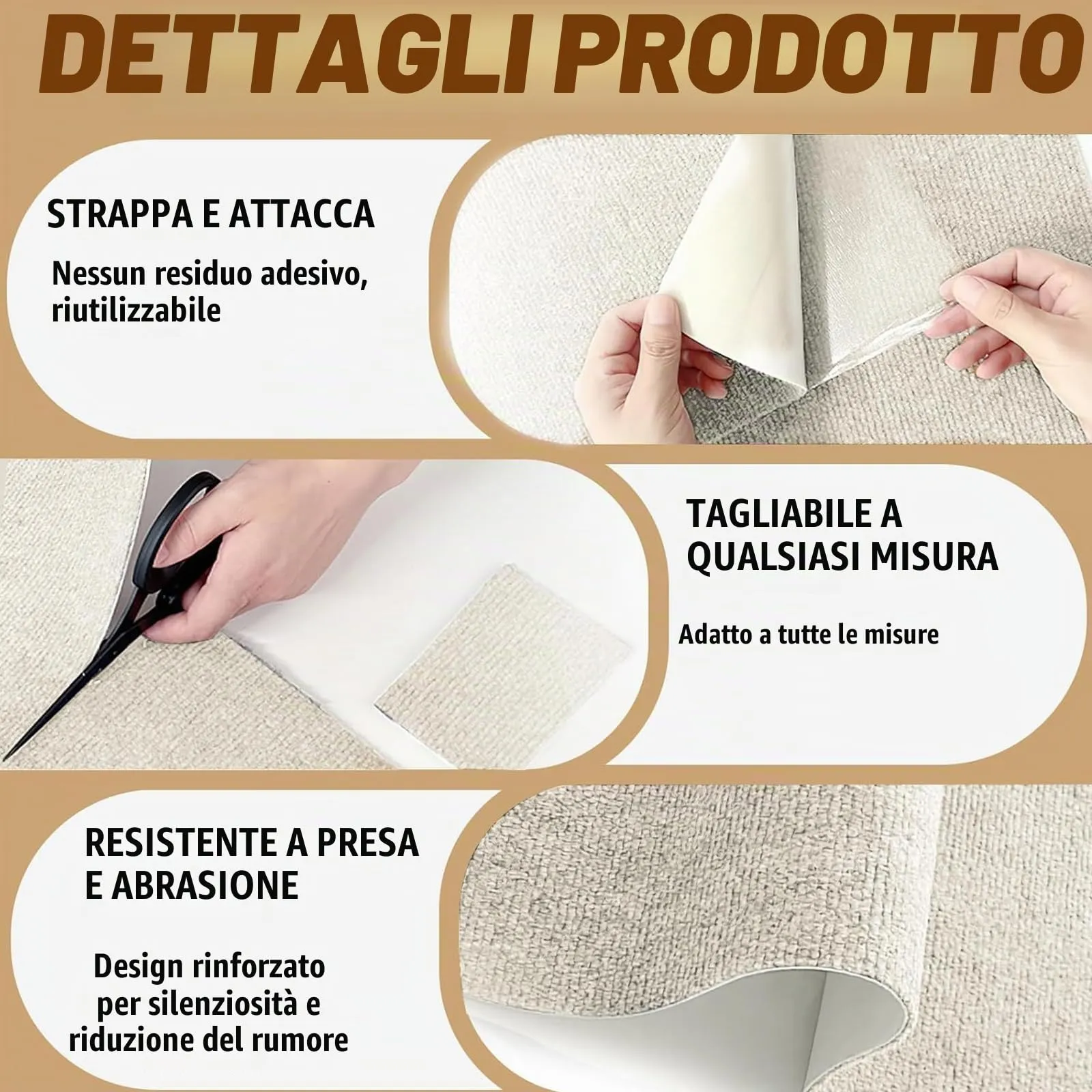 Tappetino Antigraffio Autoadesivo per Gatti, dellyy Ritagliabili Tappeto Tiragraffi per Gatti, DIY Tappetino Tiragraffi Autoadesivo per Gatti, Protegge Tappeti e Divani (Beige, 40×300cm) - immagine 3