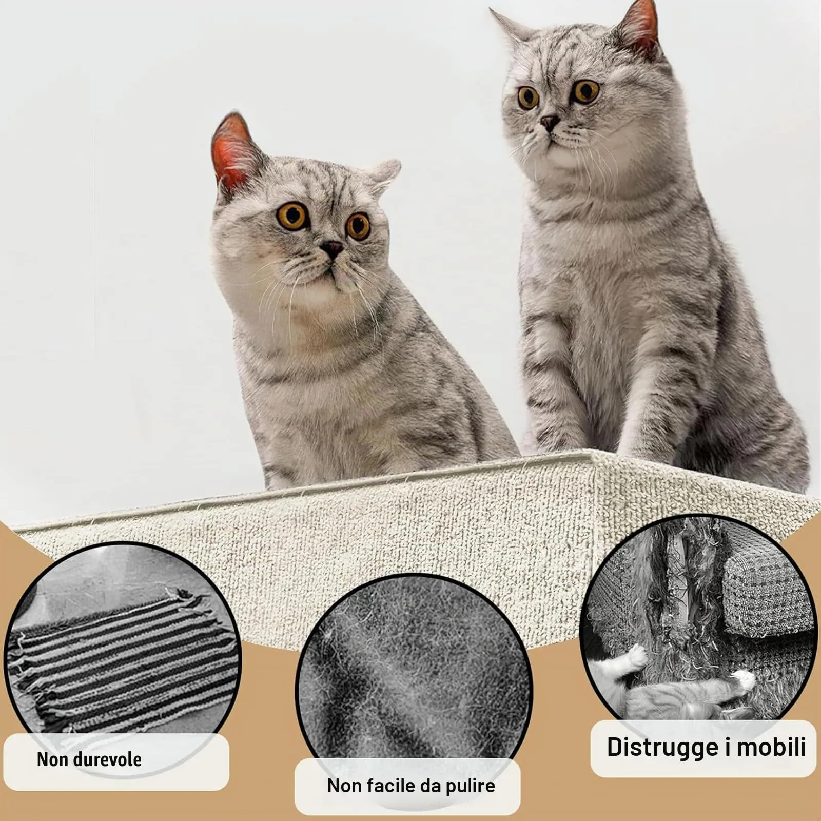 Tappetino Antigraffio Autoadesivo per Gatti, dellyy Ritagliabili Tappeto Tiragraffi per Gatti, DIY Tappetino Tiragraffi Autoadesivo per Gatti, Protegge Tappeti e Divani (Beige, 40×300cm) - immagine 4
