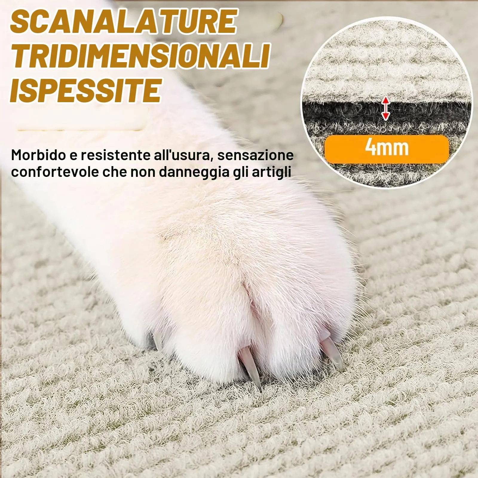 Tappetino Antigraffio Autoadesivo per Gatti, dellyy Ritagliabili Tappeto Tiragraffi per Gatti, DIY Tappetino Tiragraffi Autoadesivo per Gatti, Protegge Tappeti e Divani (Beige, 40×300cm) - immagine 5