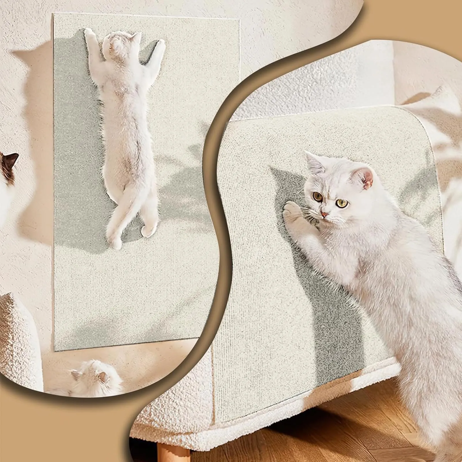 Tappetino Antigraffio Autoadesivo per Gatti, dellyy Ritagliabili Tappeto Tiragraffi per Gatti, DIY Tappetino Tiragraffi Autoadesivo per Gatti, Protegge Tappeti e Divani (Beige, 40×300cm) - immagine 6
