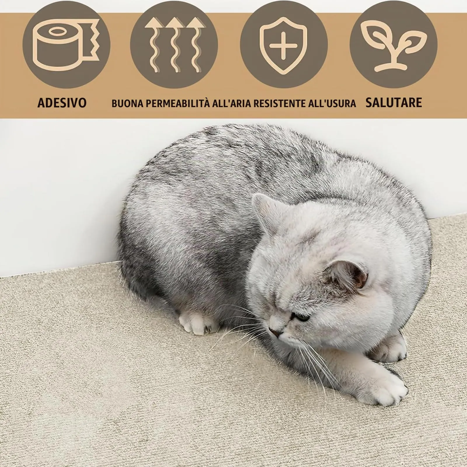 Tappetino Antigraffio Autoadesivo per Gatti, dellyy Ritagliabili Tappeto Tiragraffi per Gatti, DIY Tappetino Tiragraffi Autoadesivo per Gatti, Protegge Tappeti e Divani (Beige, 40×300cm) - immagine 8