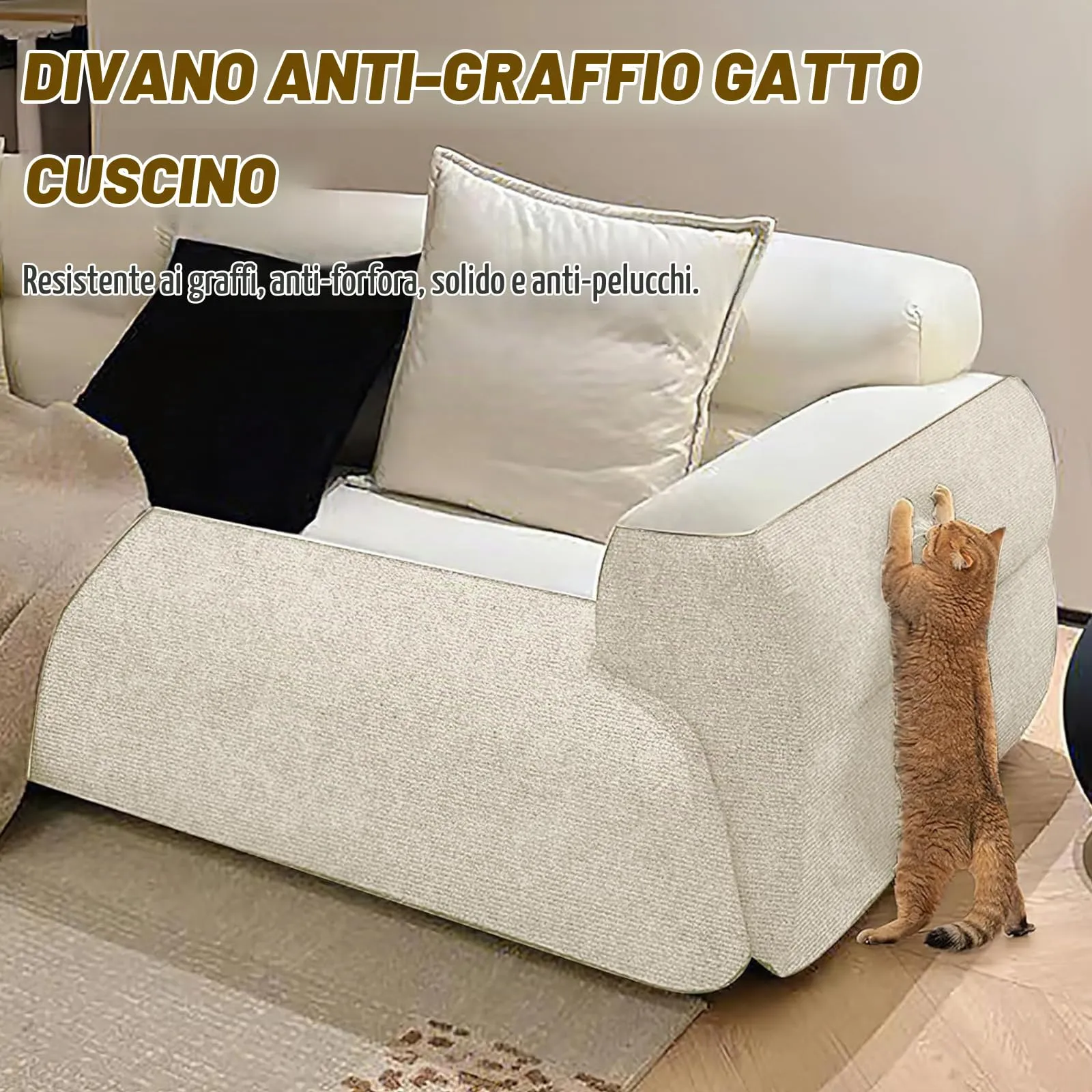 Tappetino Antigraffio Autoadesivo per Gatti, dellyy Ritagliabili Tappeto Tiragraffi per Gatti, DIY Tappetino Tiragraffi Autoadesivo per Gatti, Protegge Tappeti e Divani (Beige, 40×300cm) - immagine 9