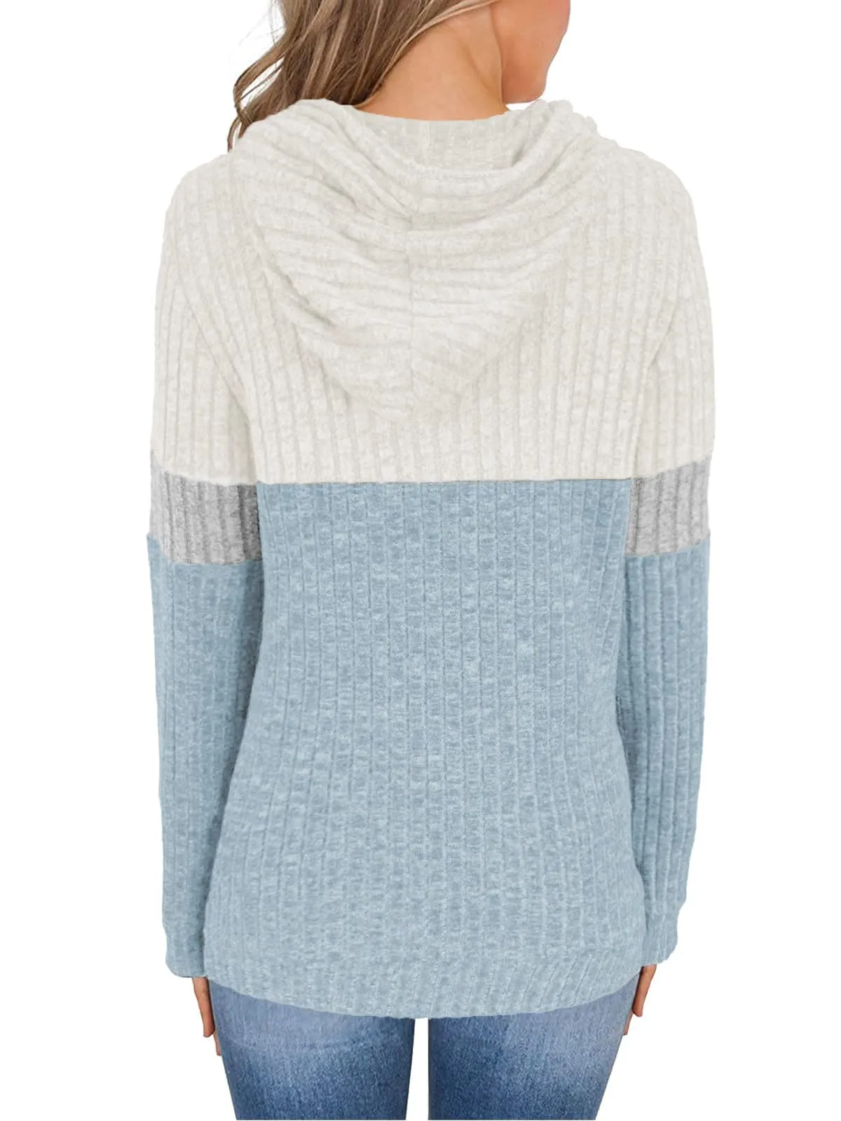 DUOEASE Maglia Donna Manica Lunga Elegant con Cappuccio Casual Felpe Donna Autunno Invernale Top(Bianco-Grigio-Blu-XL) - immagine 4