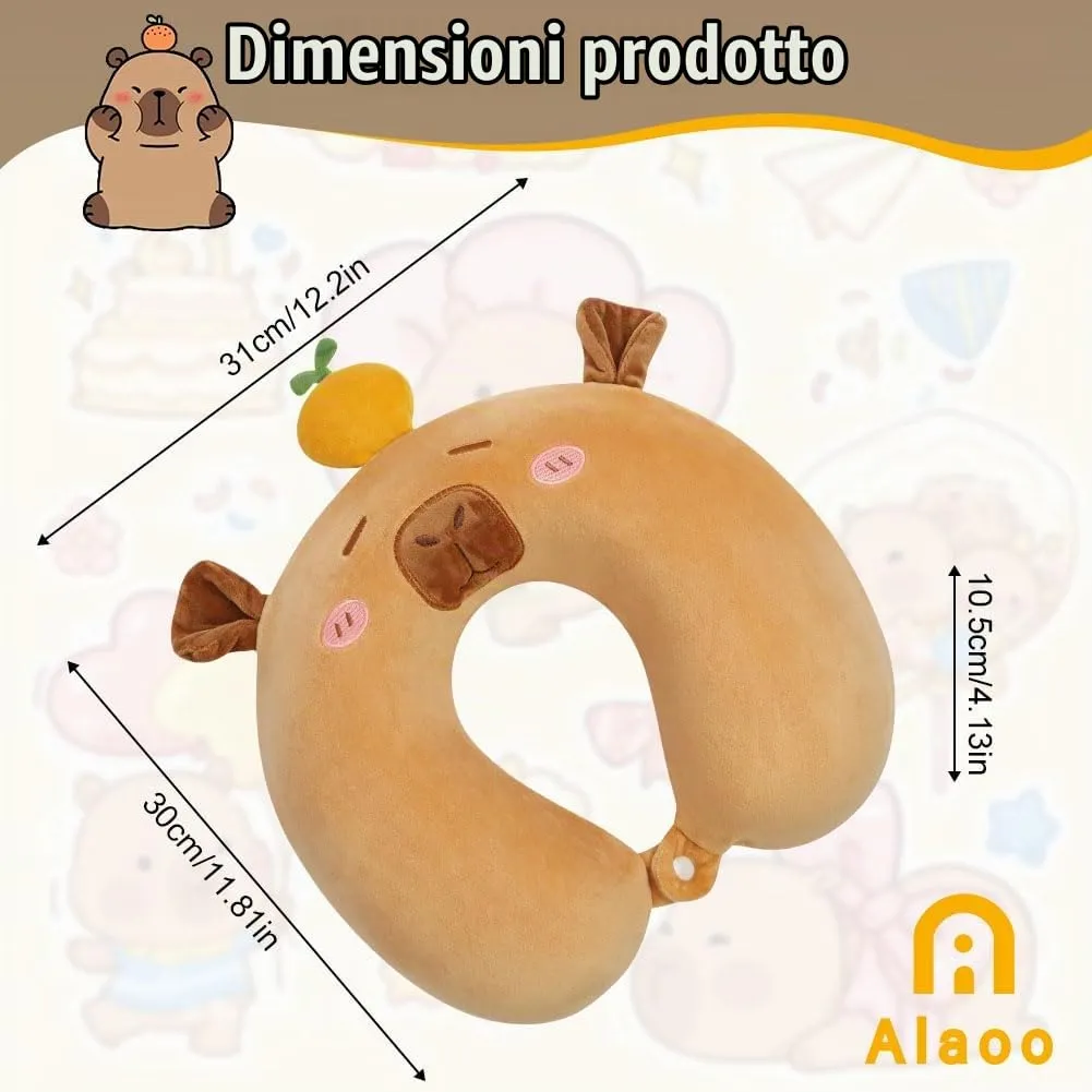 Alaoo Cuscino da Viaggio per Bambini, Cuscino Portatile,Capibara - immagine 2