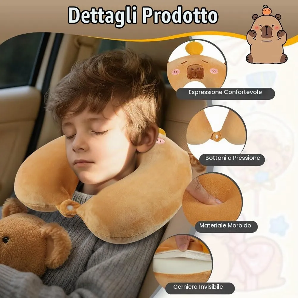Alaoo Cuscino da Viaggio per Bambini, Cuscino Portatile,Capibara - immagine 5