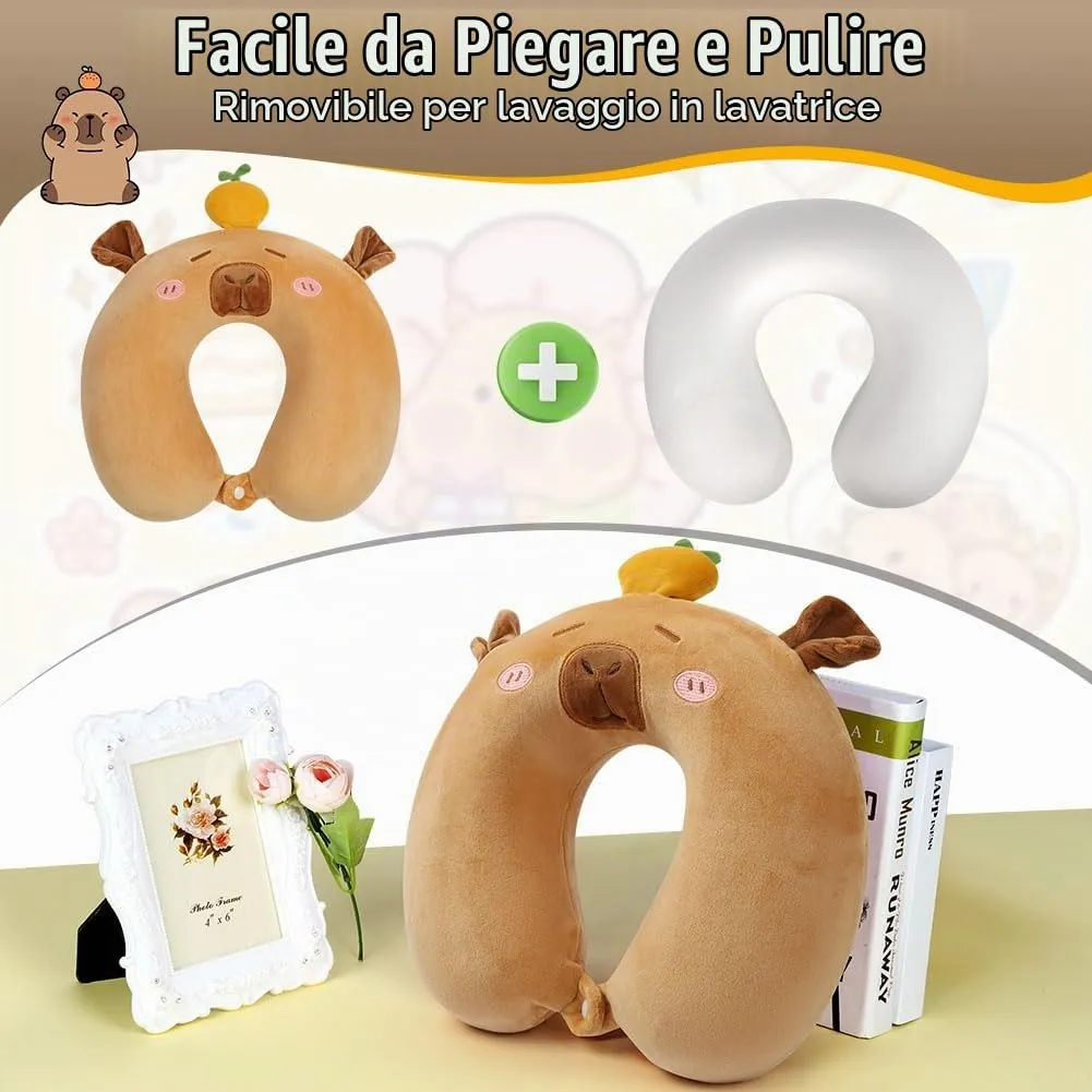 Alaoo Cuscino da Viaggio per Bambini, Cuscino Portatile,Capibara - immagine 6