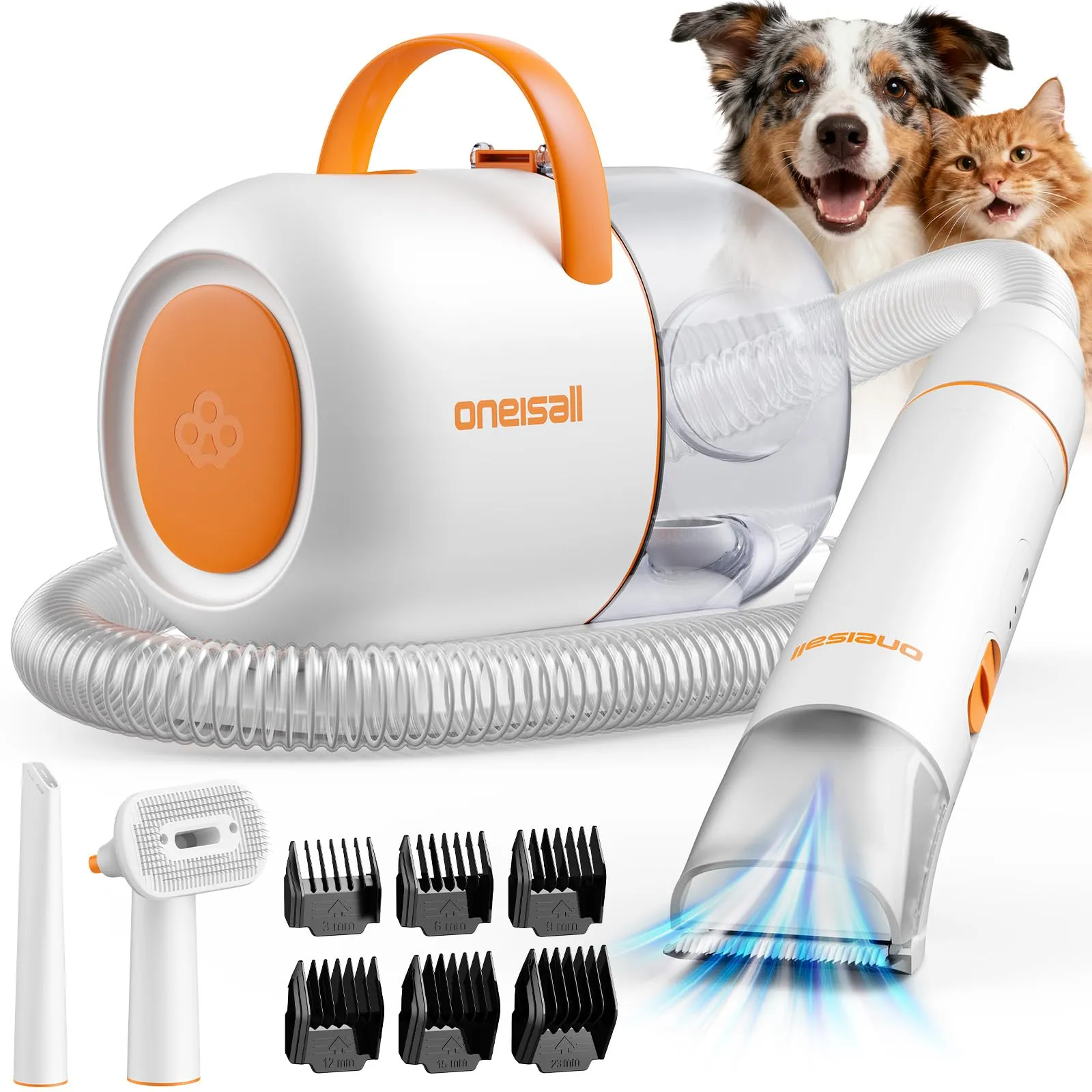 oneisall Tosatrice per cani con aspirapolvere, super potenza di aspirazione con 15000 Pa, aspira il 99,99% dei peli degli animali, tosatrice silenziosa per cani e gatti, con 3 strumenti per la - immagine 1