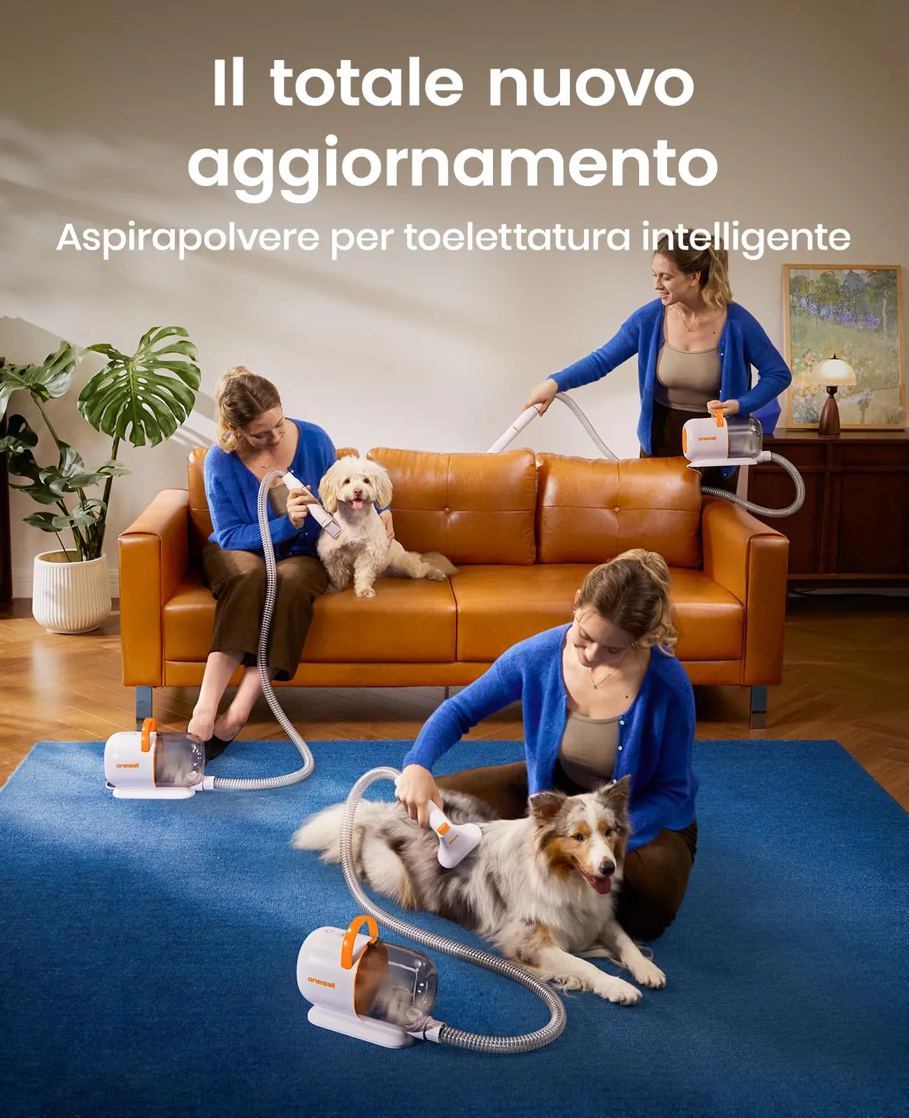 oneisall Tosatrice per cani con aspirapolvere, super potenza di aspirazione con 15000 Pa, aspira il 99,99% dei peli degli animali, tosatrice silenziosa per cani e gatti, con 3 strumenti per la - immagine 2