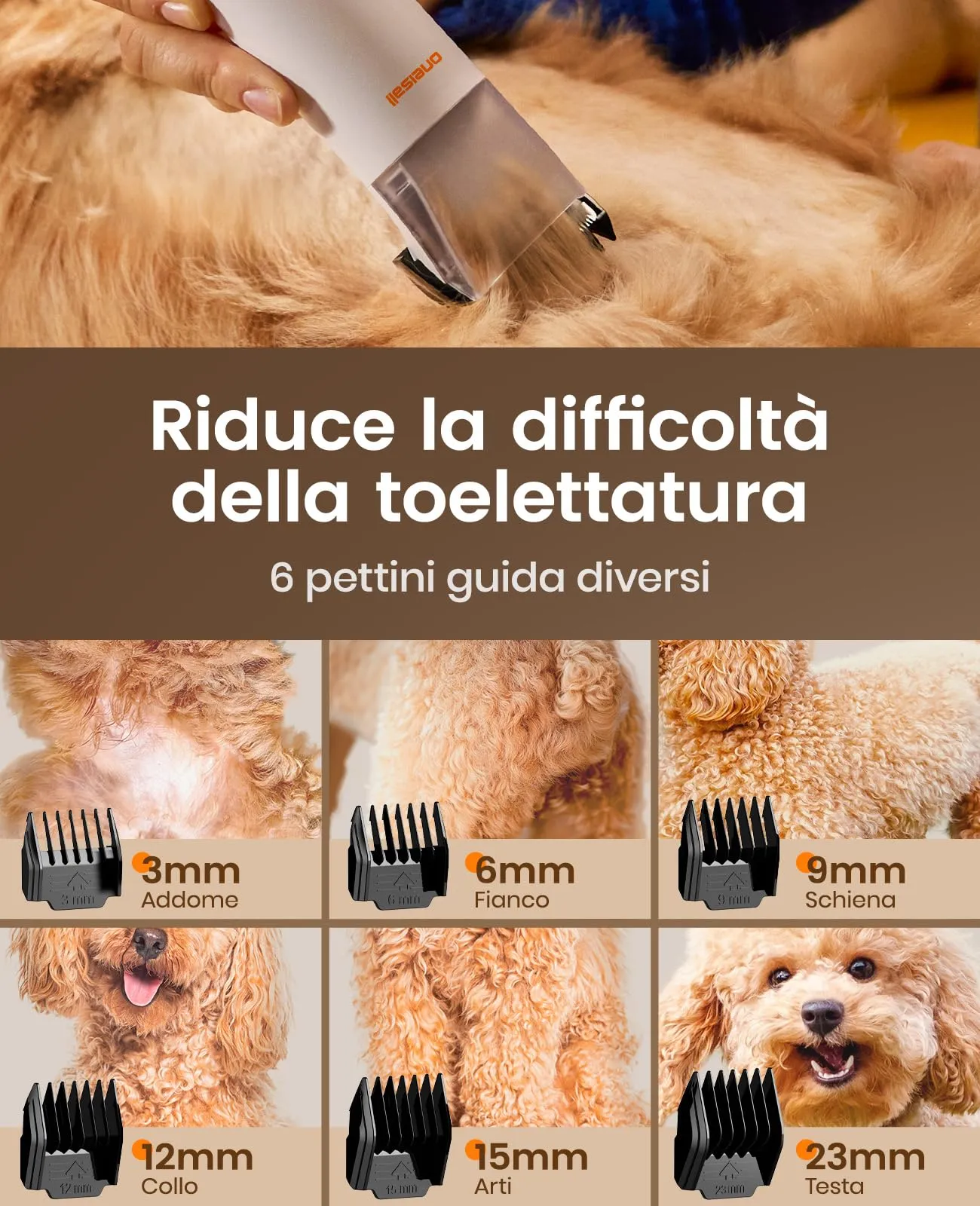 oneisall Tosatrice per cani con aspirapolvere, super potenza di aspirazione con 15000 Pa, aspira il 99,99% dei peli degli animali, tosatrice silenziosa per cani e gatti, con 3 strumenti per la - immagine 7