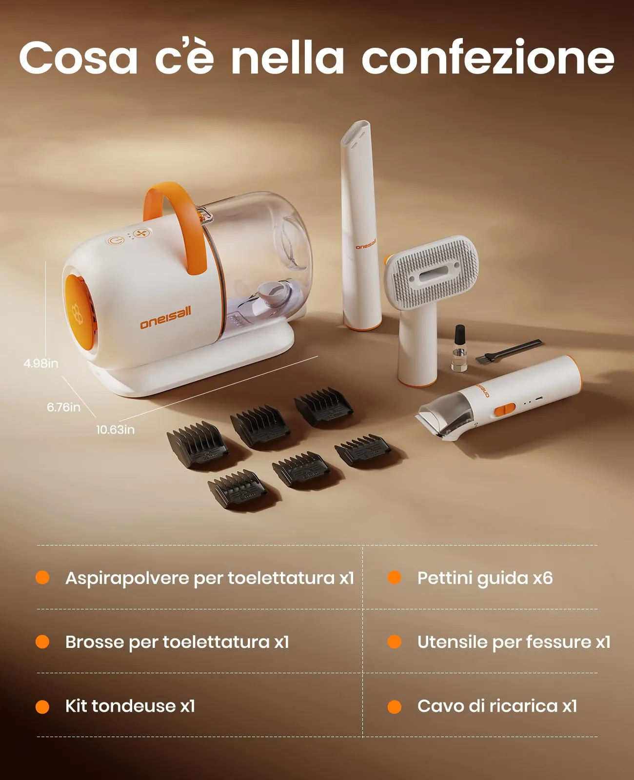 oneisall Tosatrice per cani con aspirapolvere, super potenza di aspirazione con 15000 Pa, aspira il 99,99% dei peli degli animali, tosatrice silenziosa per cani e gatti, con 3 strumenti per la - immagine 9
