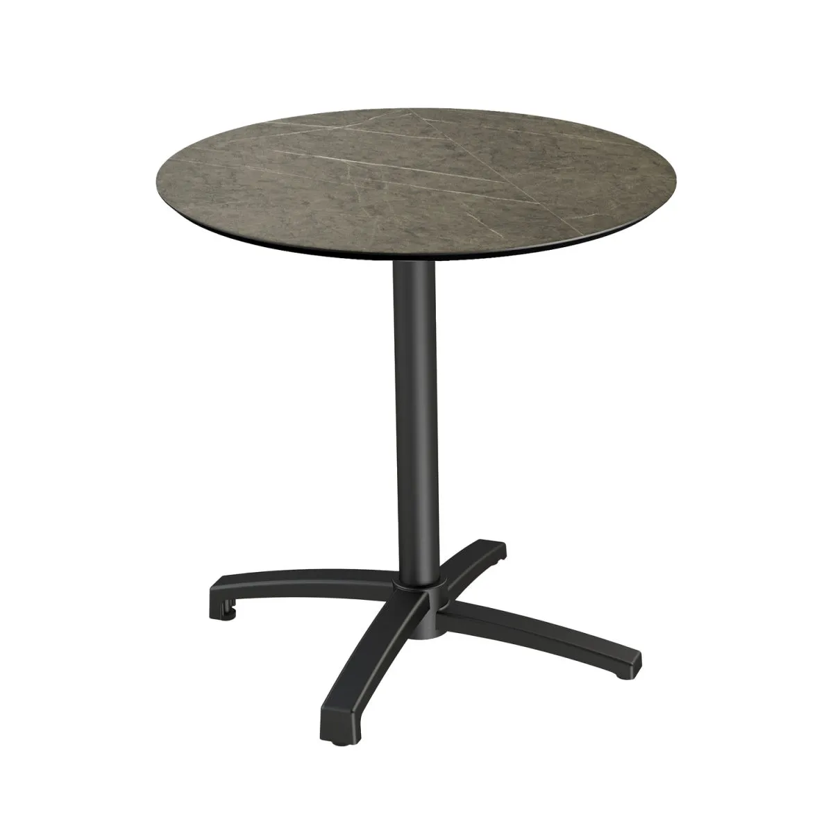 Feros Tavolo da esterno X Cross con struttura nera + HPL rotondo; 74 cm (H); marrone; rotonda - immagine 1