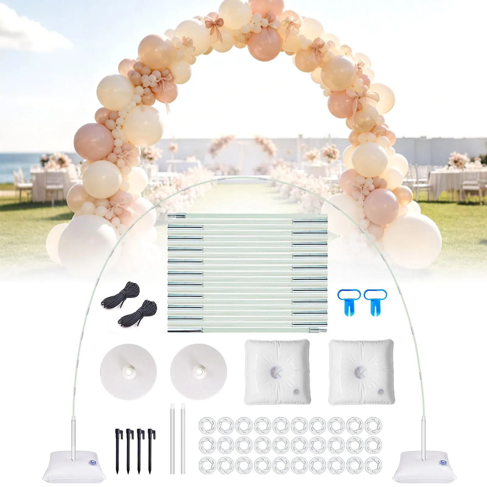 Kit Arco Palloncini PlusFive, Arco Palloncini Regolabile da 2,7 m con Base - immagine 1