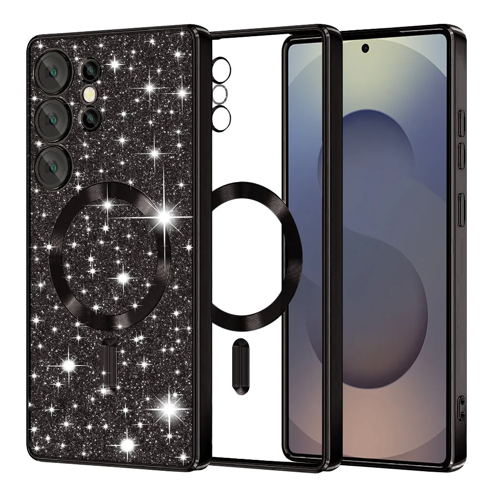 Custodia MagSafe per Samsung Galaxy S25 Ultra S938, Techsuit, Luxury Glitter, Nera - immagine 1