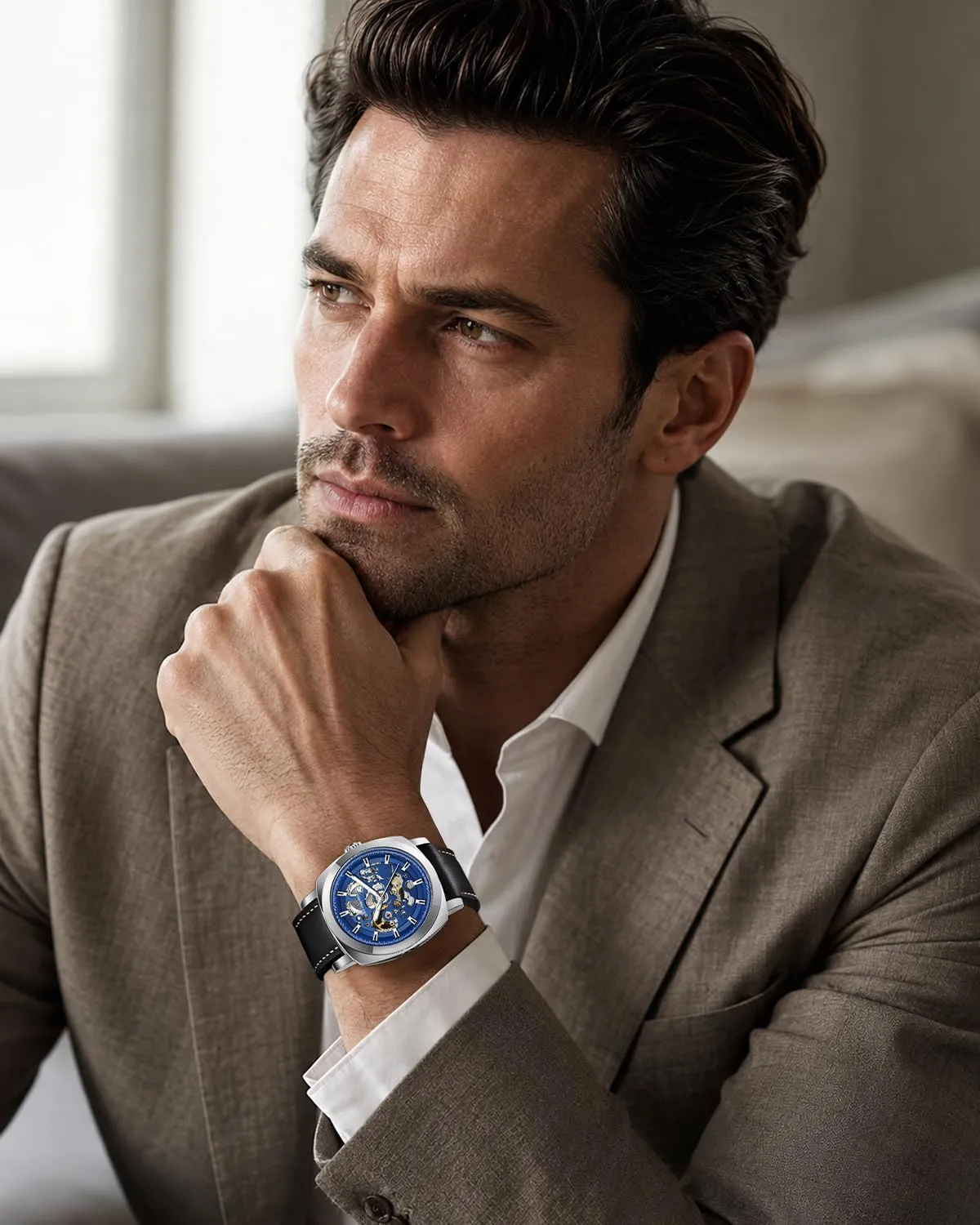 BY BENYAR Orologio Automatico Uomo | Quadrante Scheletrato | Impermeabile 5ATM | Cinturino in Pelle - immagine 2
