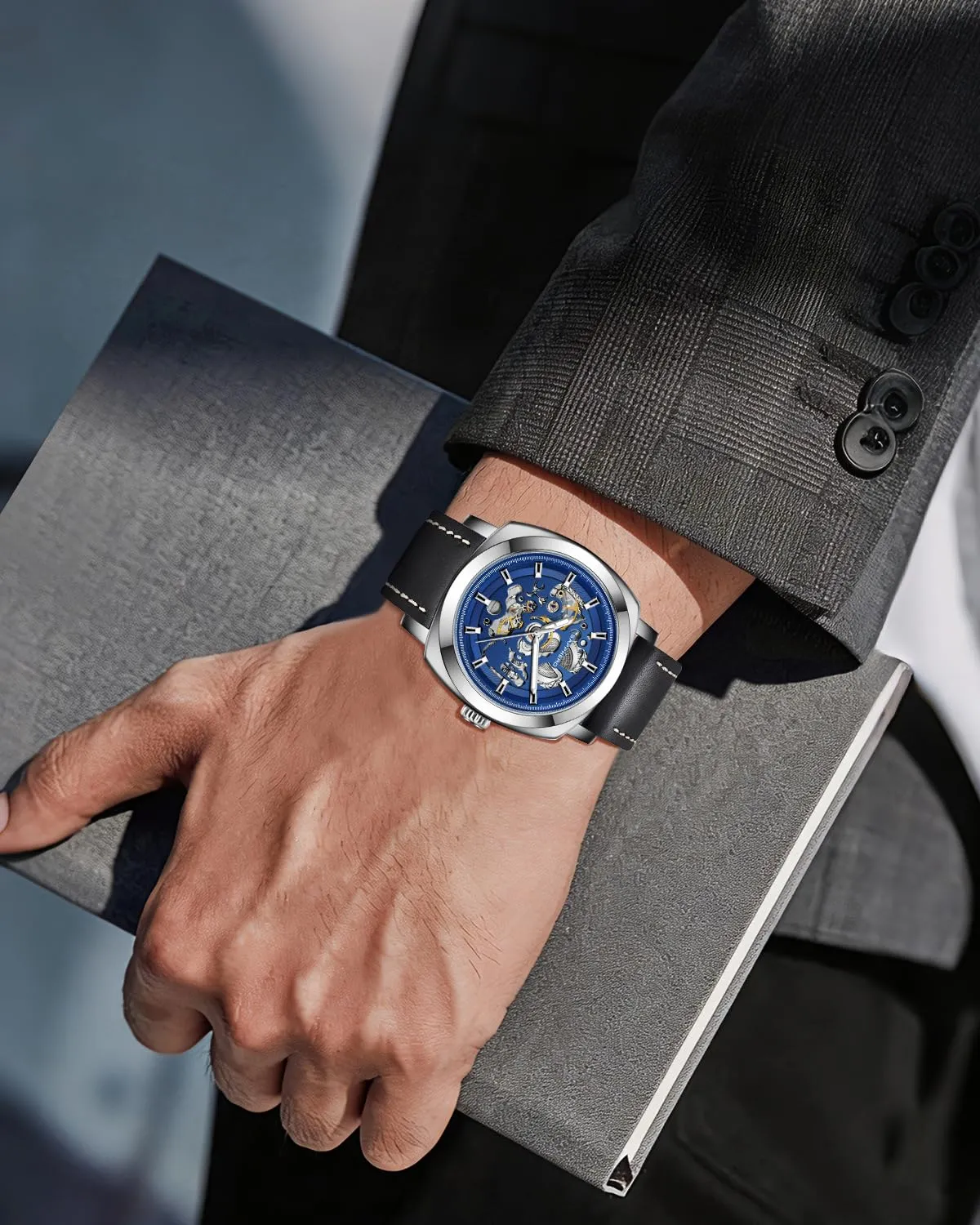 BY BENYAR Orologio Automatico Uomo | Quadrante Scheletrato | Impermeabile 5ATM | Cinturino in Pelle - immagine 3