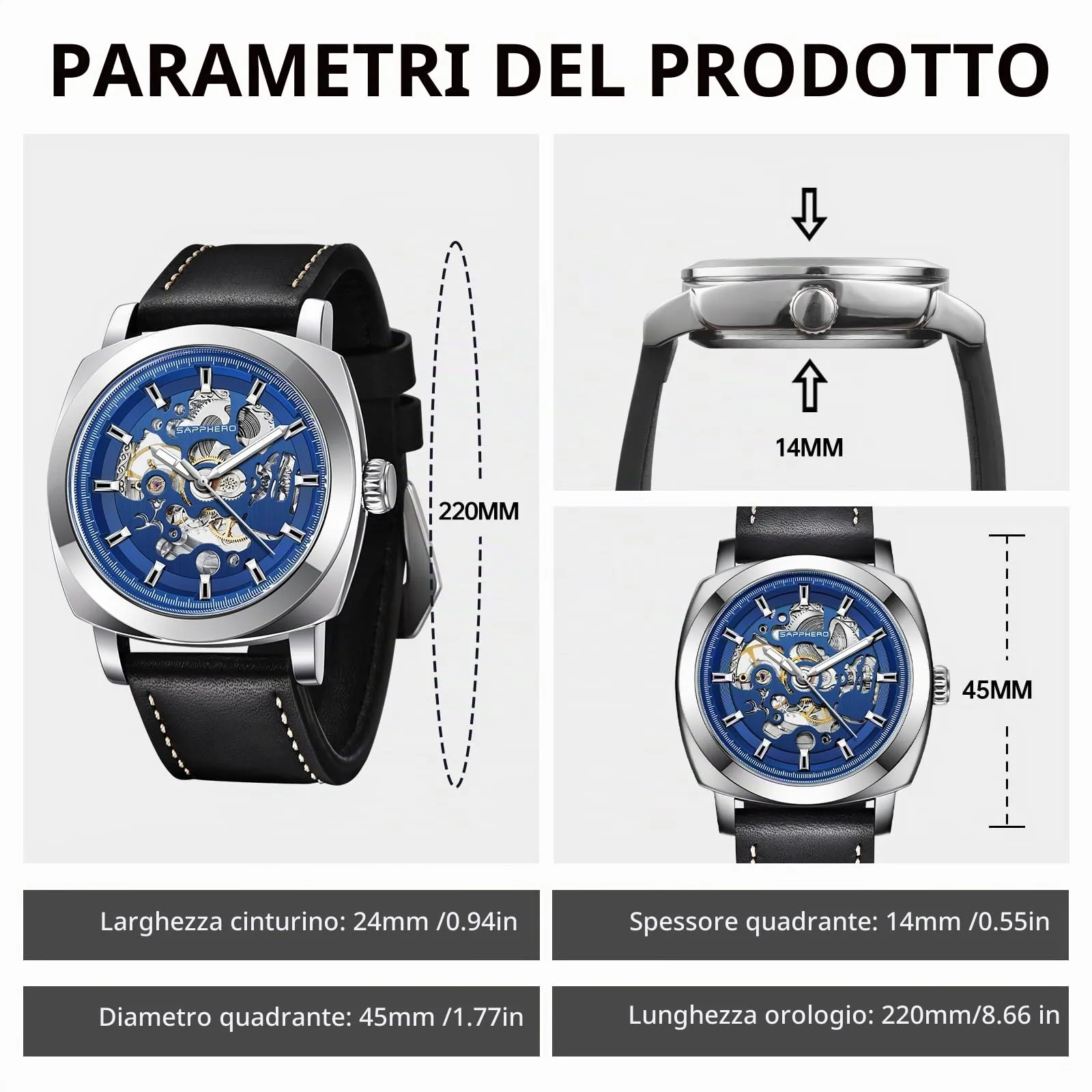 BY BENYAR Orologio Automatico Uomo | Quadrante Scheletrato | Impermeabile 5ATM | Cinturino in Pelle - immagine 5
