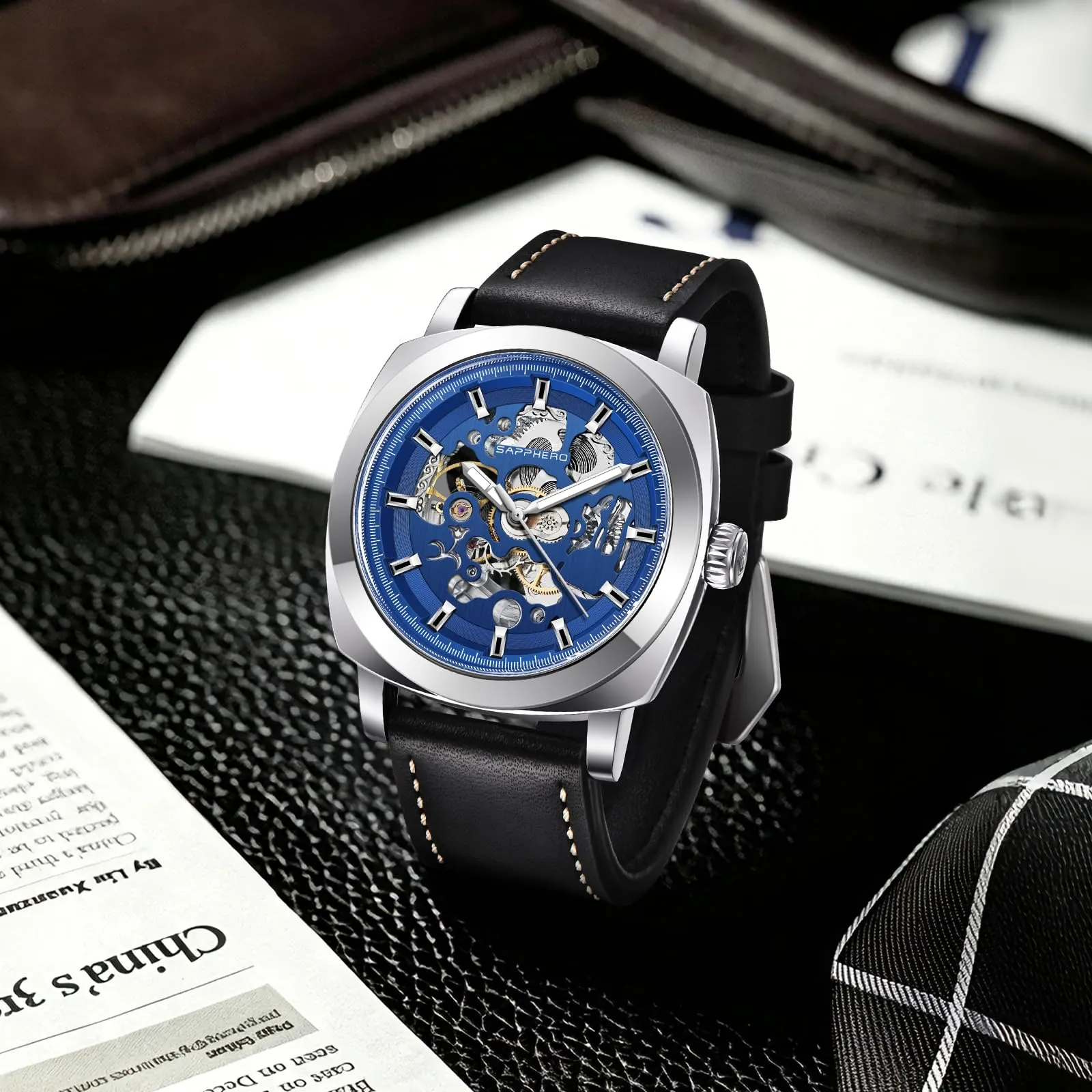 BY BENYAR Orologio Automatico Uomo | Quadrante Scheletrato | Impermeabile 5ATM | Cinturino in Pelle - immagine 6
