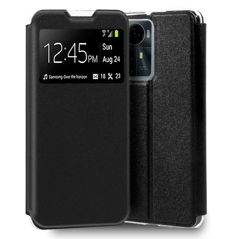 Custodia Flip Cover a libro nera, tinta unita, per ZTE Blade A72s - immagine 1