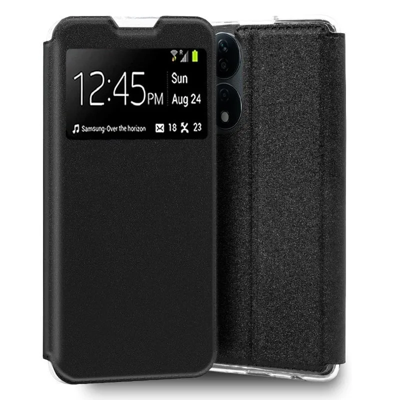 Custodia Flip Cover a libro liscia nera fresca per Huawei Honor X7B - immagine 1