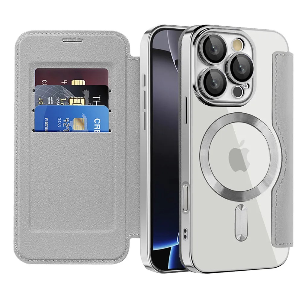 Custodia MagSafe per Apple iPhone 16 Pro, Techsuit, SmartMag Book, Grigio - immagine 1