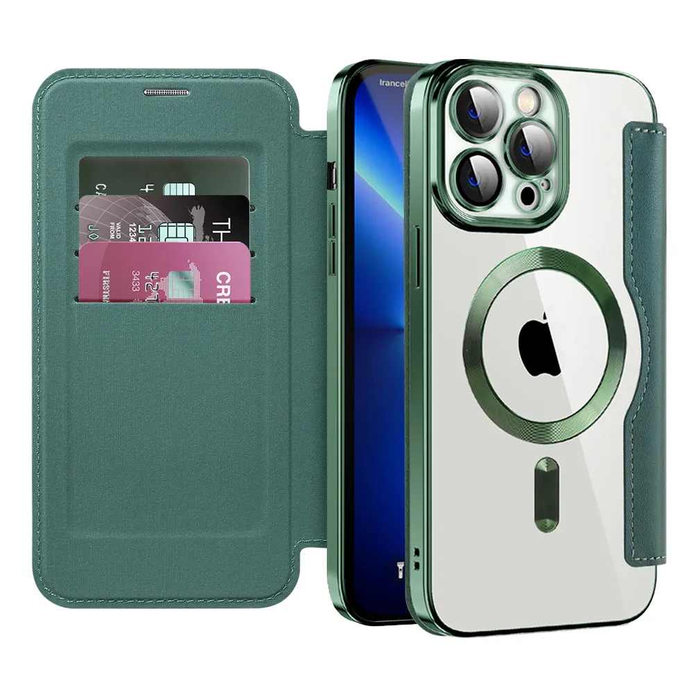 Custodia MagSafe per Apple iPhone 13 Pro, Techsuit, SmartMag Book, Verde - immagine 1