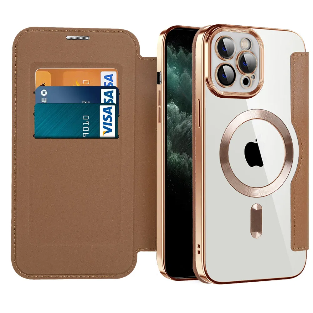 Custodia MagSafe per Apple iPhone 11 Pro Max, Techsuit, SmartMag Book, Marrone - immagine 1