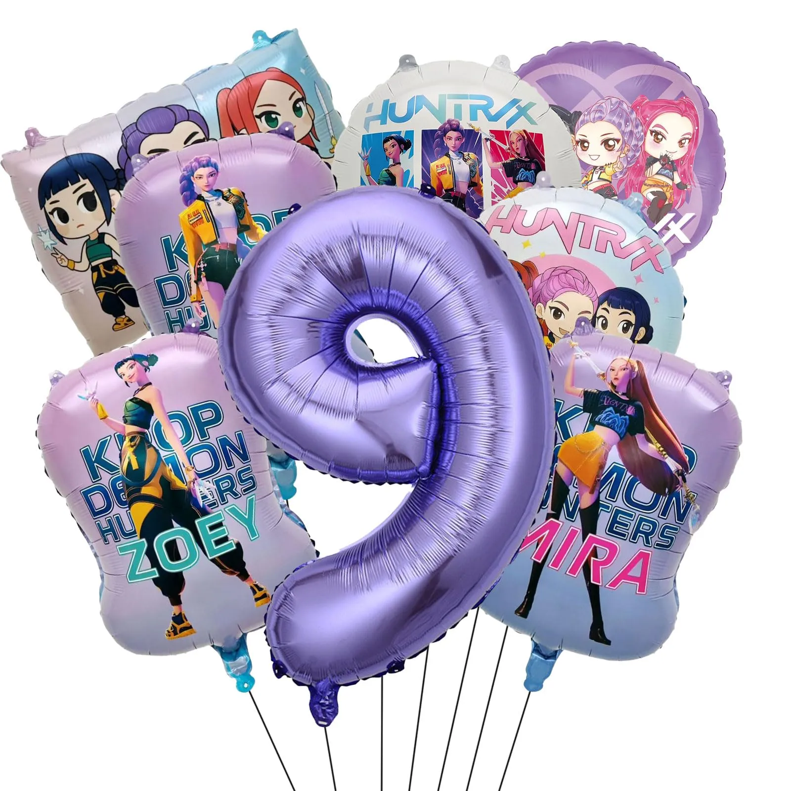 8pcs Kop Demo Huntr Palloncini in Alluminio per Elio, Decorazione Festiva per Compleanni e Feste per Bambini - immagine 1